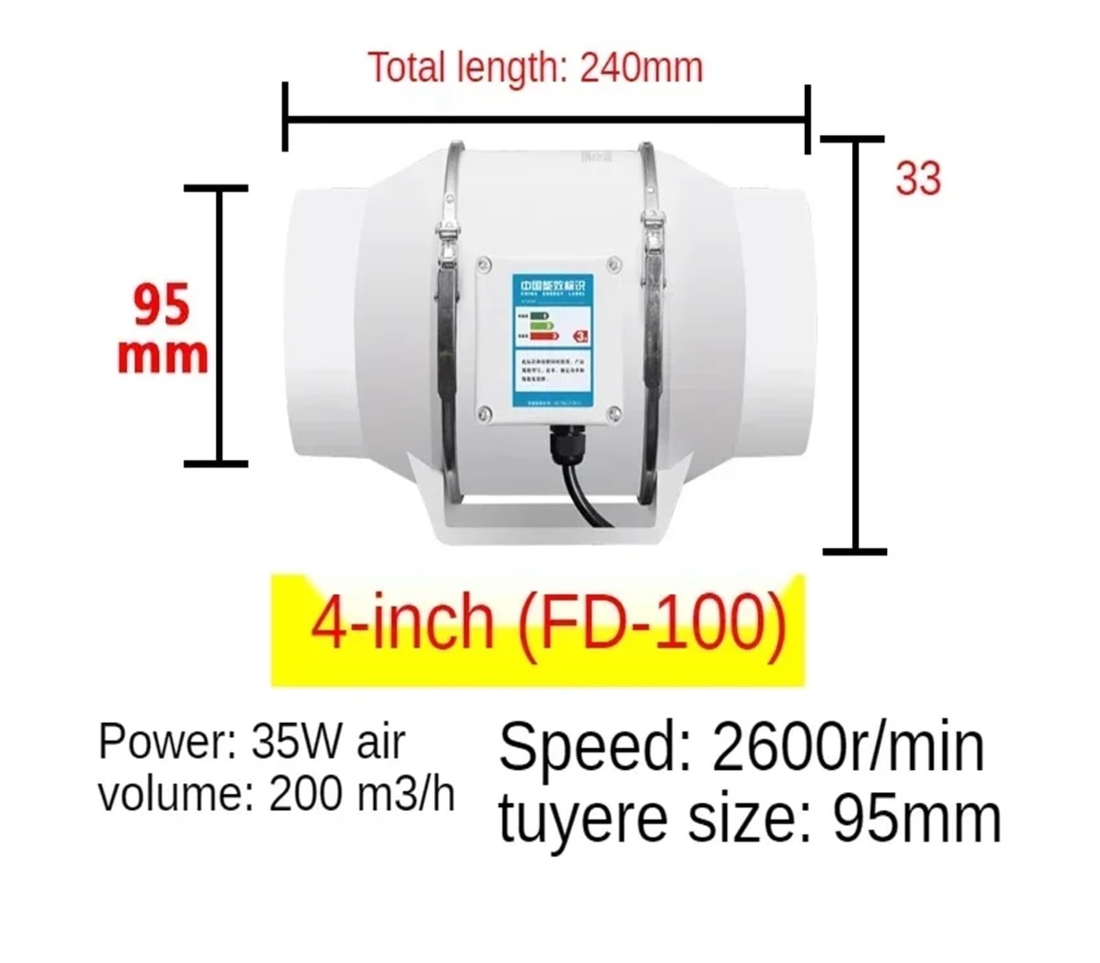 Ventilador de conducto en línea 4'', 5'' y 6'', ventilador extracción silencioso for conductos(4 Inch)