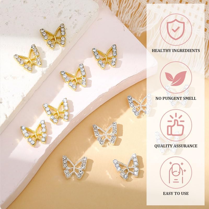 20Pcs 3D Butterfly Nail Charms, Gold Metal Alloy Nail Art Decorations for DIY Nail Art Jewelry Making and Craft Projects - Image 3