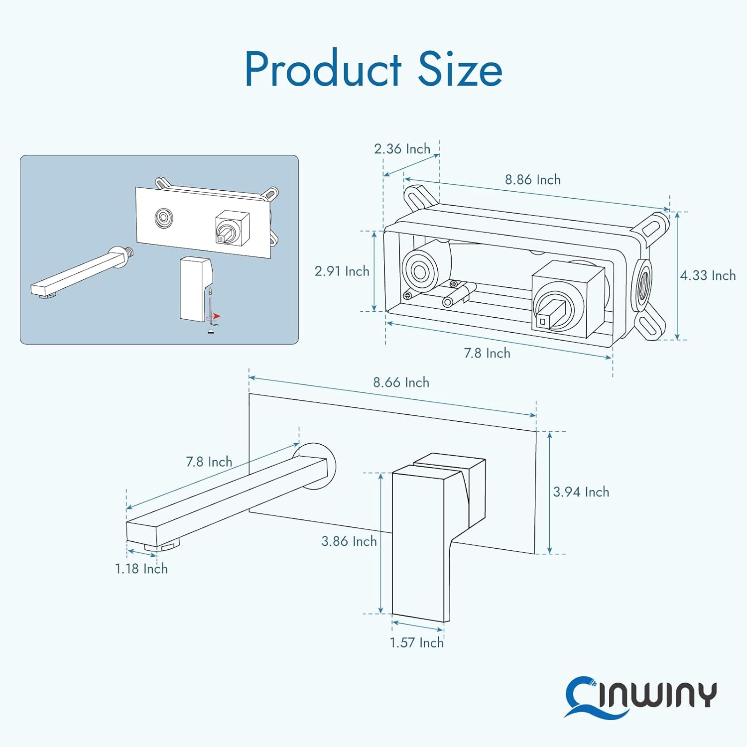 Wall Mount Bathroom Sink Faucet Single Handle Lavatory Vanity Basin Mixer Tap Bathtub Faucets Rough-in Valve Included, Brushed Nickel