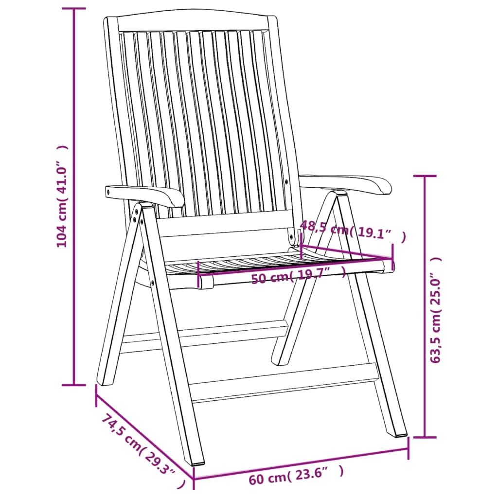 Set di mobili da giardino in teak massiccio, 180 x 90 cm, 6 sedie pieghevoli, schienale regolabile, robusto e moderno, per terrazza, balcone e giardino d'inverno