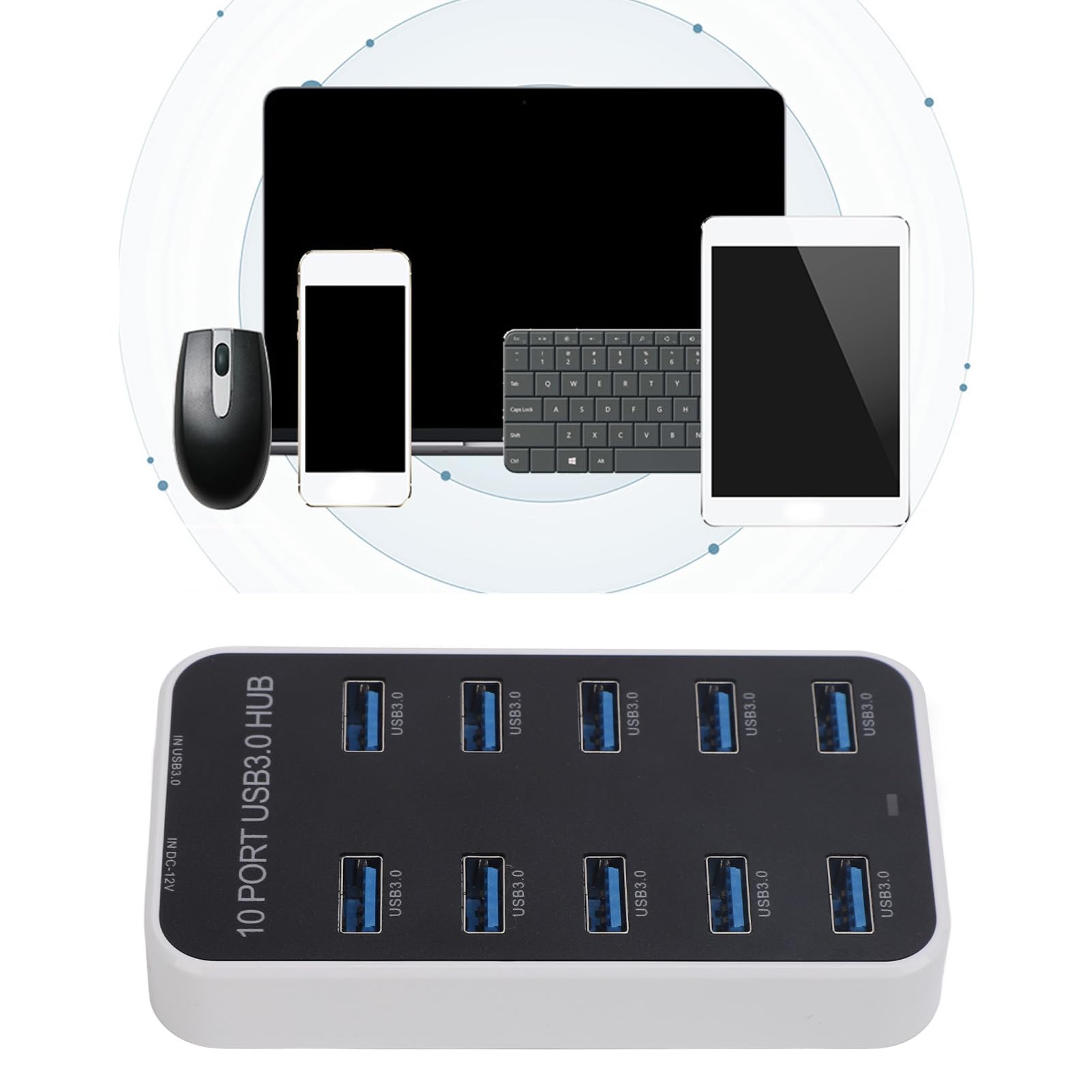 Hub USB con 10 Porte, Velocità 5Gbps, per Ufficio e Casa
