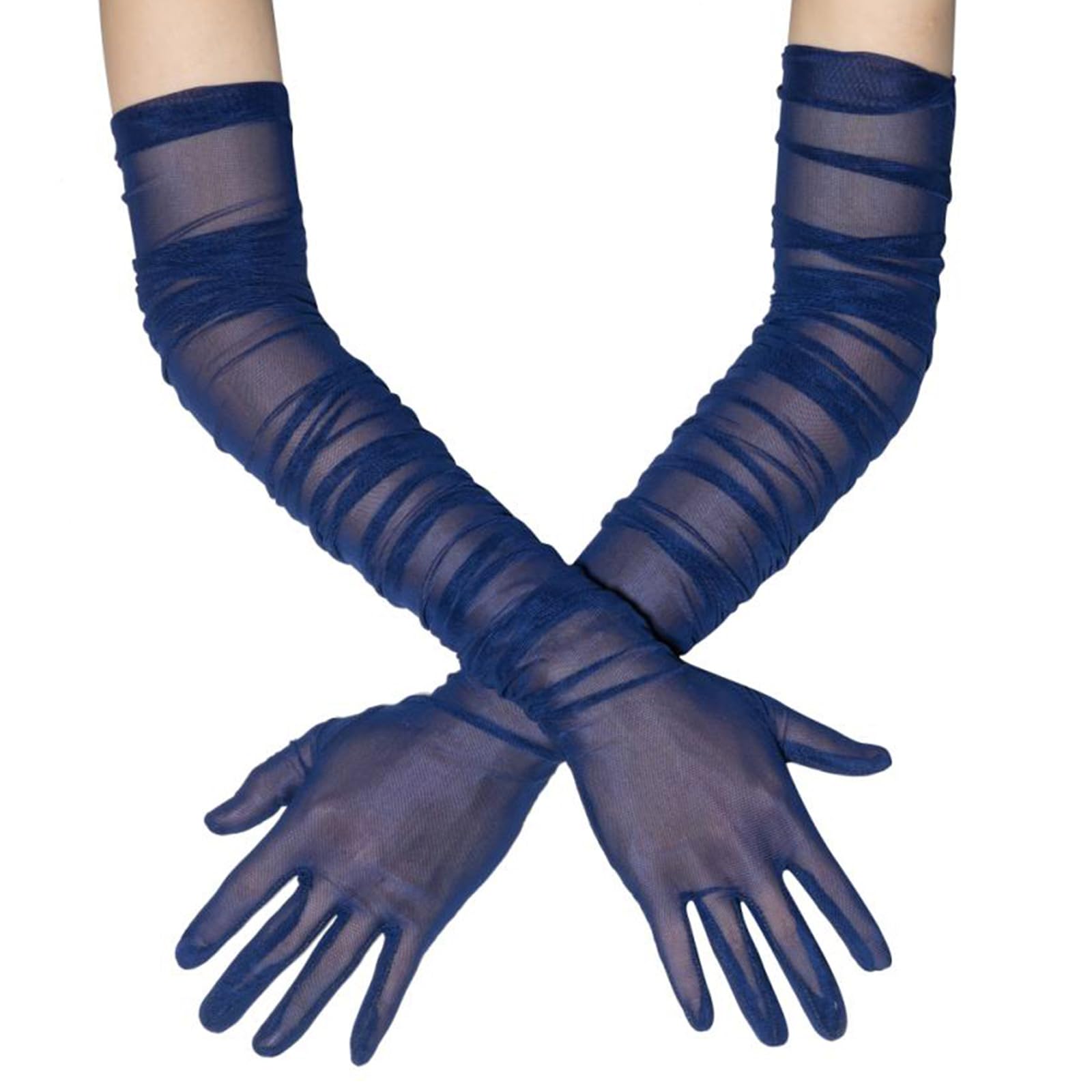 MICFENY Stretchable Mesh Cosplay Gloves With Ruffle Detailing Long Gloves Perfect For Prom Event Cosplay Costumes