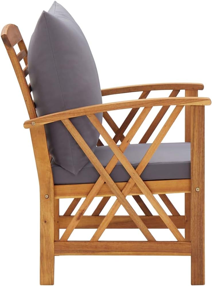 vidaXL Acacia Wood Patio Lounge Set – Outdoor Furniture with Bench, Chairs, and Coffee Table – Includes Dark Gray Cushions – Assembly Required – Unique for Garden, Patio, Living Space