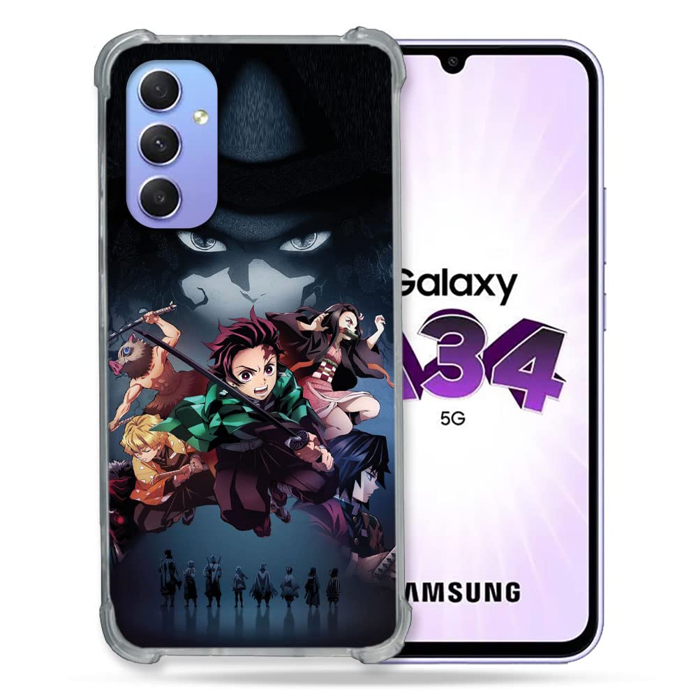 Cokitec Tempered Glass Reinforced Case for Samsung Galaxy A34 5G Manga Demon Slayer Black