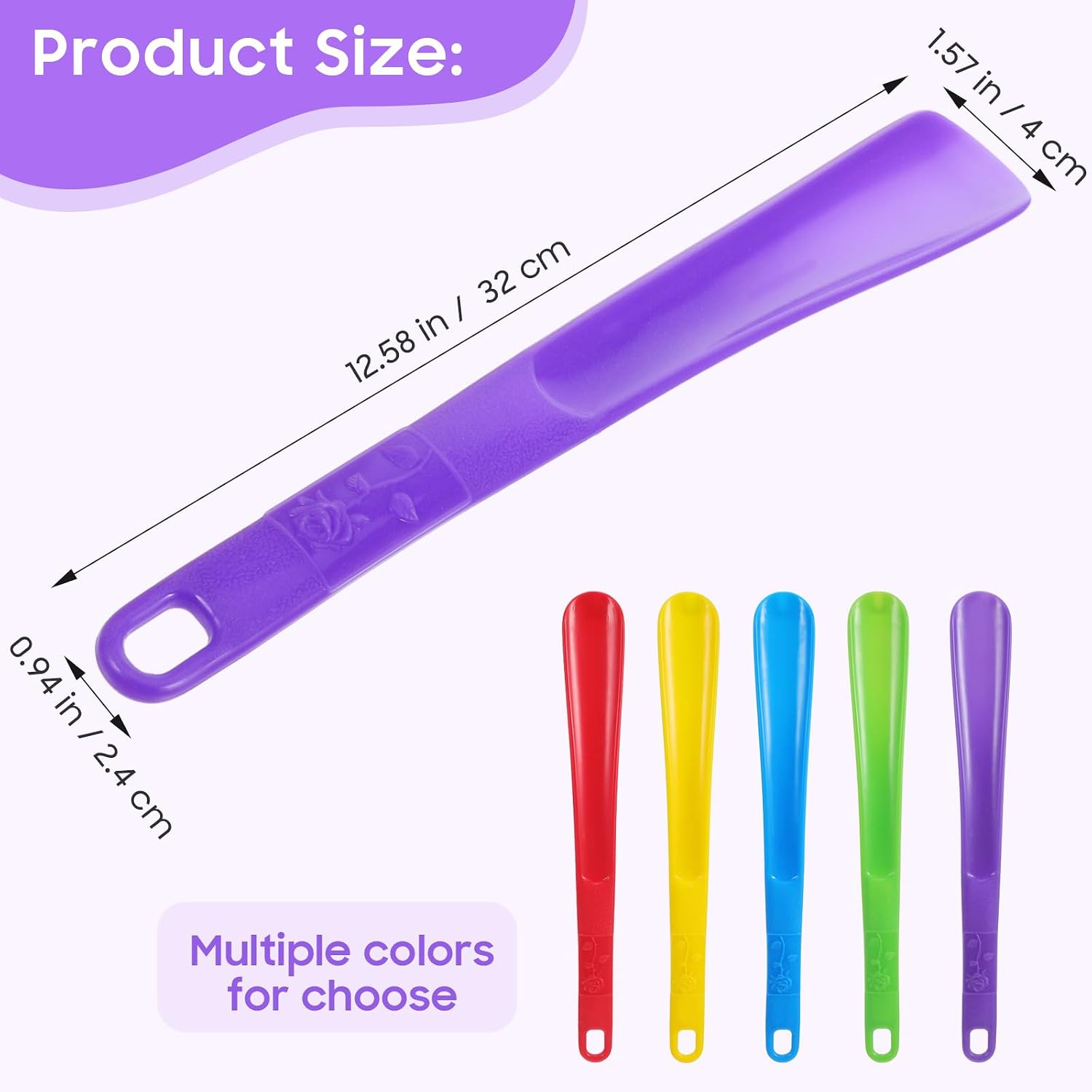 Long Handle Shoe Horn for Seniors, 12.6" Plastic Shoehorn 5 Pack with Hanging Hole | Travel Boot Horn Shoe Helper Stick for Boots, Men, Women, Pregnant Women, Kids (5 Assorted Colors)