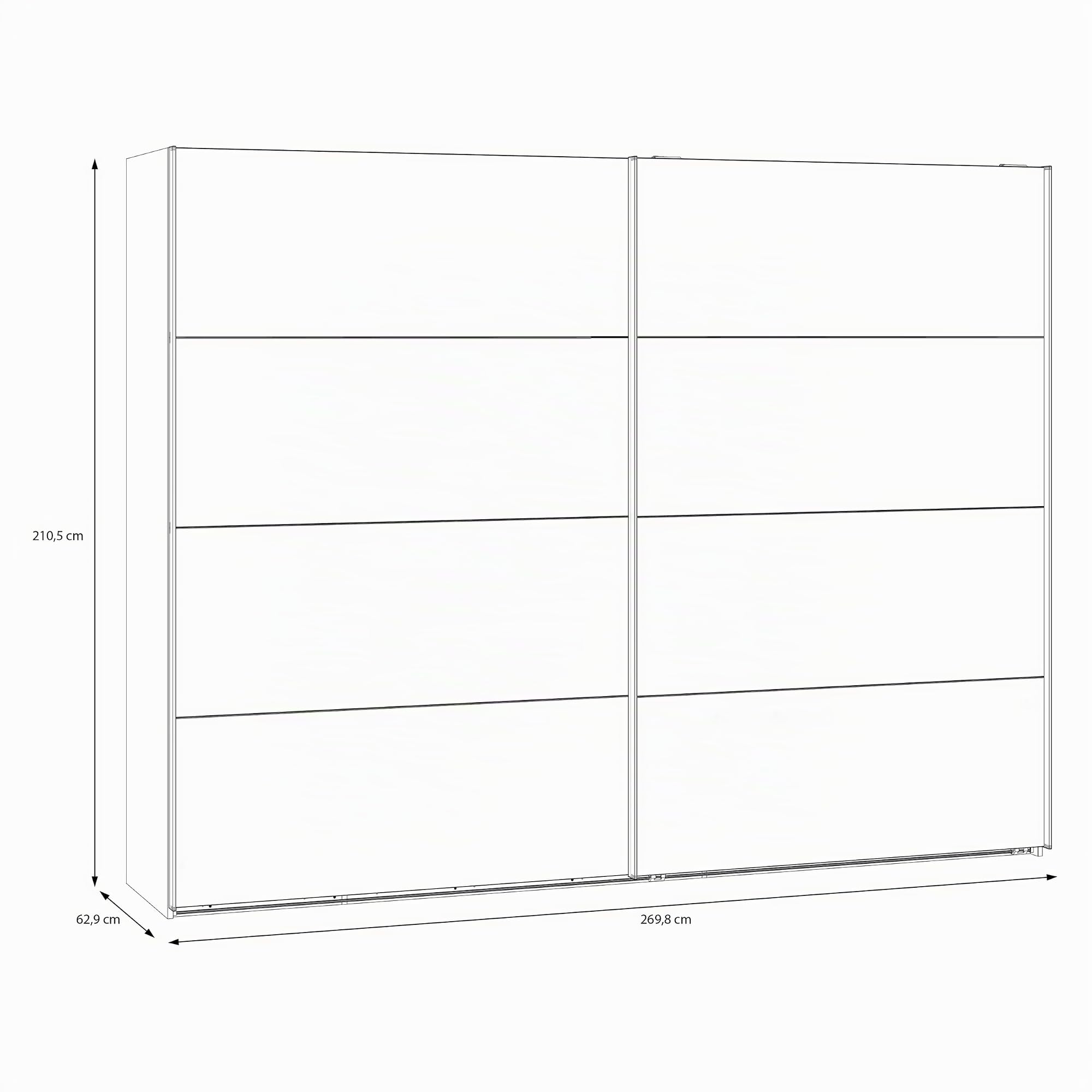 Forte SOPHISTISPACE Kleiderschrank 270, 2-türiger Schwebetürenschrank mit Einlegeböden und Kleiderstange, Weiß, 269,8 cm breit, 210,5 cm hoch, 62,9 cm tief