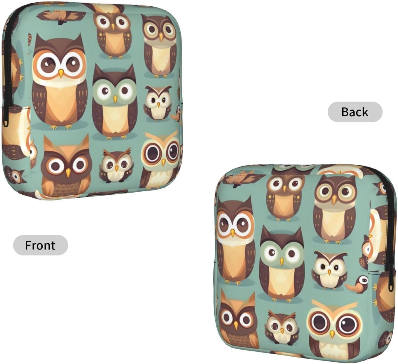 Animal Cartoon Owls Cute Print Women Period Bag Sanitary Pouch Portable Pad Pouch Tampon Holder Small Zipper Pouch Storage Bag