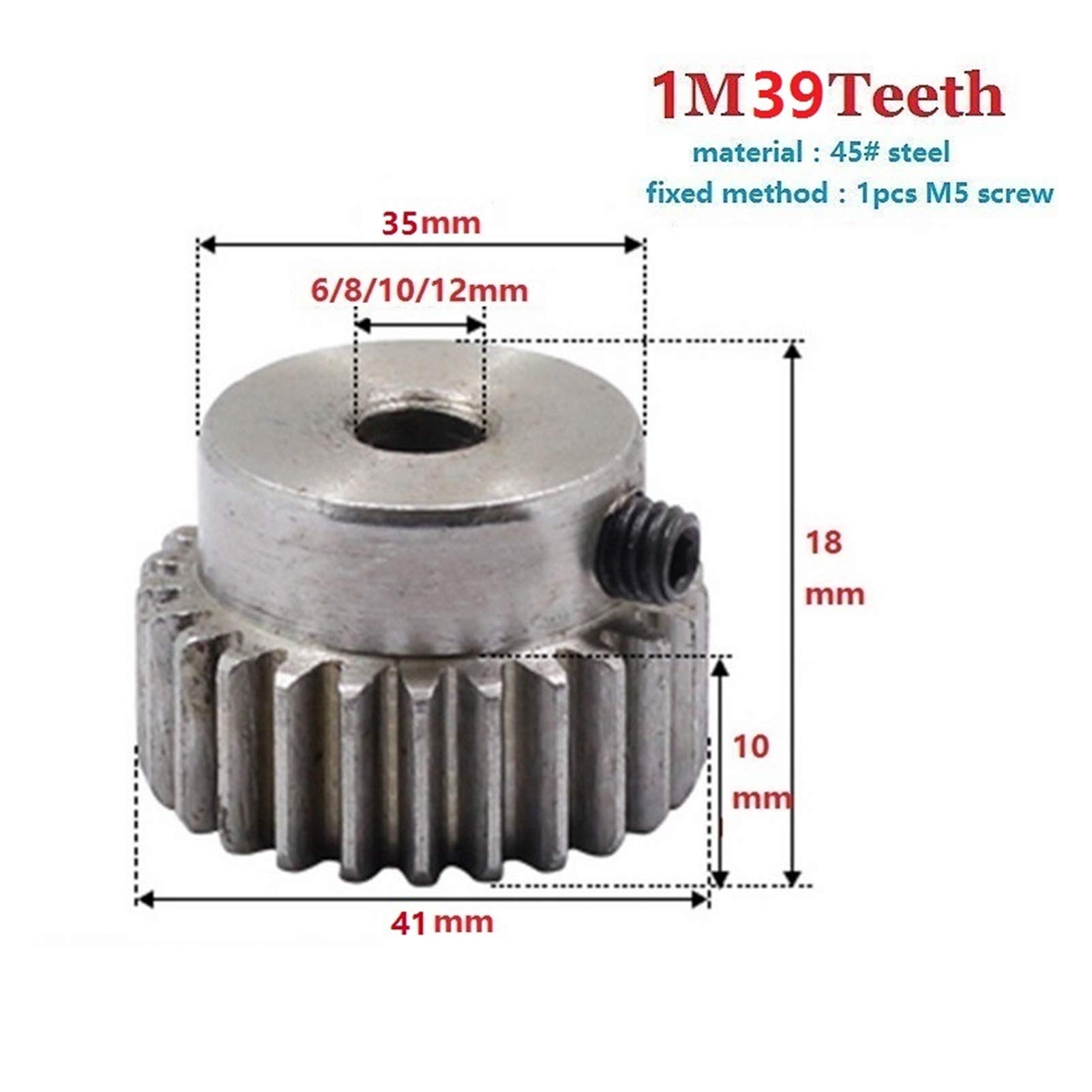 DINGGUANGHE-CUP Durable 1 Modulus 39 Teeth Pinion 1M39T Bore 8/10/12mm Worm Spur Gear for Shaft Drive Gearbox (Hole Diameter : 8mm, Number of Teeth : 39 Teeth)