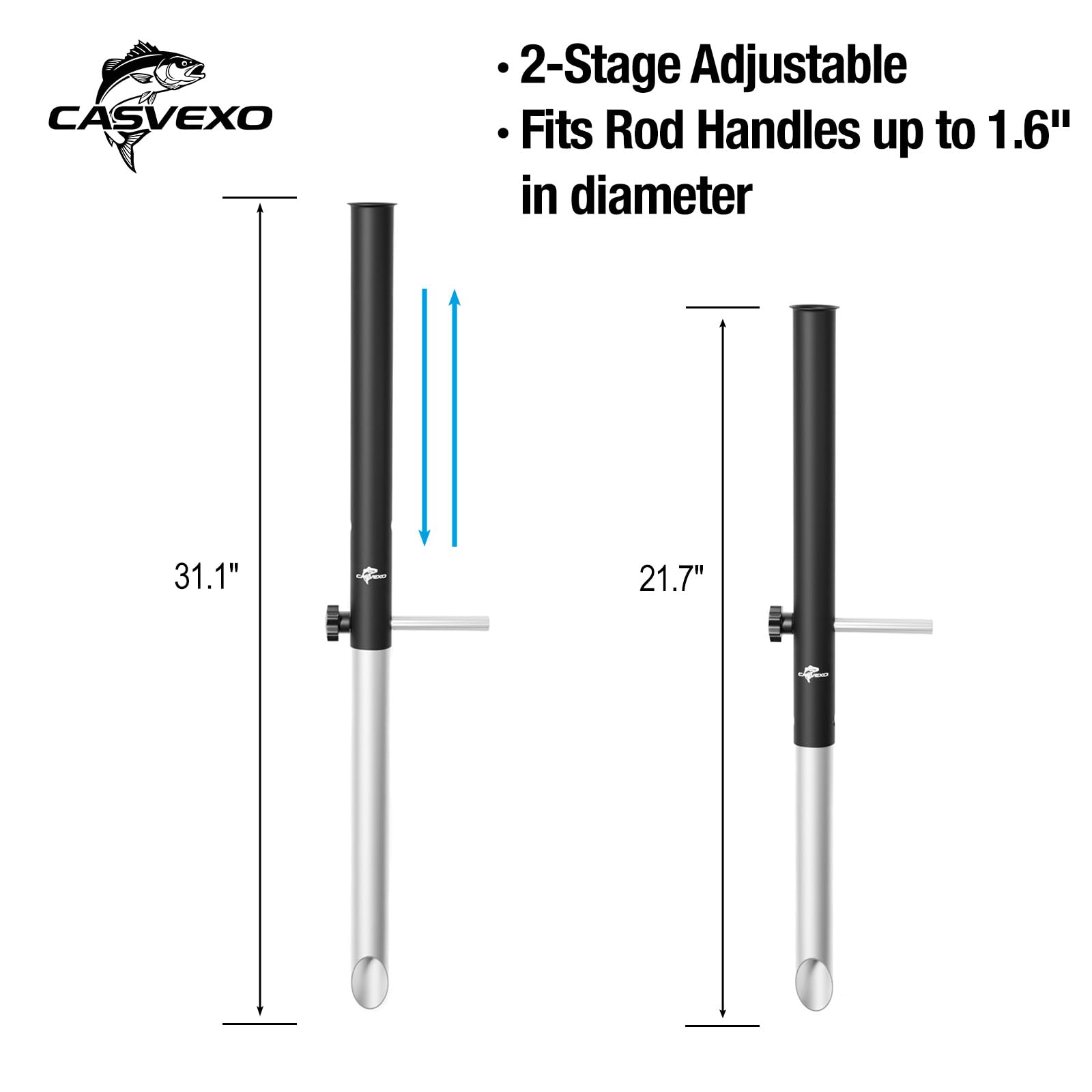 Confezione da 1/2 punte di sabbia in alluminio per pesca surf, porta canna da pesca da spiaggia, telescopico e portatile, regolabile a 2 livelli, con borsa per riporre