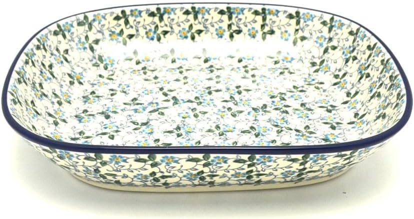 Polish Pottery Baker - Shallow Rectangular - Medium - Forget-Me-Knot