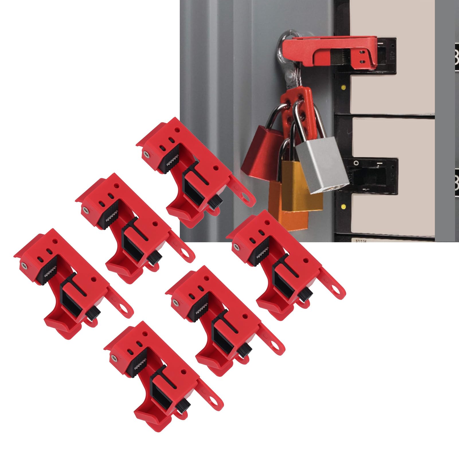 Circuit Breaker Lockout Device, 6Pcs Circuit Breaker Lockout Bundle, Grip Style Standard Electrical Lockout Tagout Kit for Electrician Maintenance