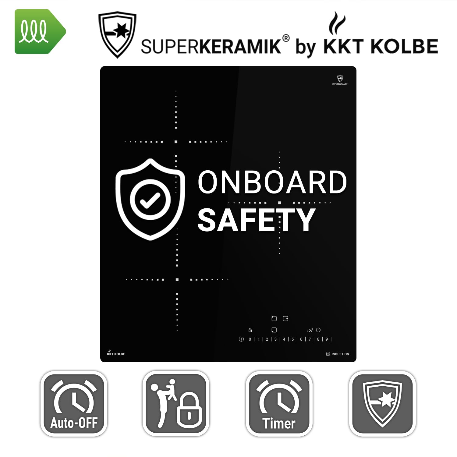 KKT KOLBE | Piano Cottura a Induzione 45 cm Autosufficiente | Vetroceramica | 3 Zone | 9 Livelli | Senza Cornice | Indicatore di Calore Residuo | Blocco del Calore Residuo | IH84500RL