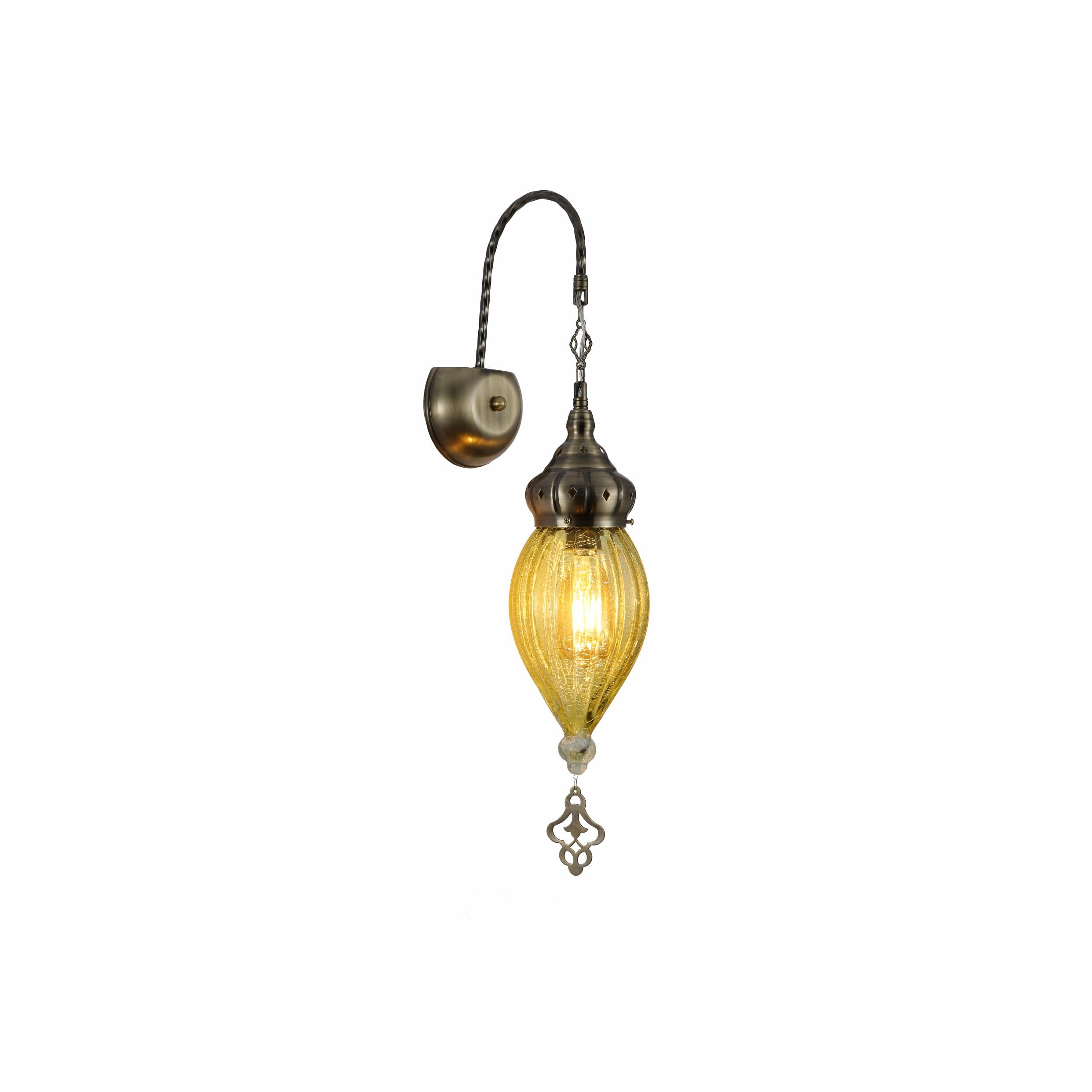 TEKLED Moroccan Style Antique Brass Glass Oriental Wall Light | E27 Bulb Base | for Bedrooms Living Rooms Dining Halls Hallways Porches Lobbies Cafes Restaurants | Yellow (Bulb not Included)