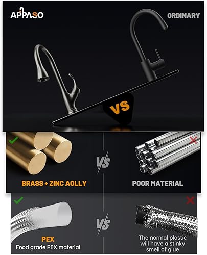 Miniatura 3 de Grifo de cocina APPASO K123 Series de acero inoxidable de una manija con rociador, grifo de fregadero de cocina con cabezal de rociado de arco alto