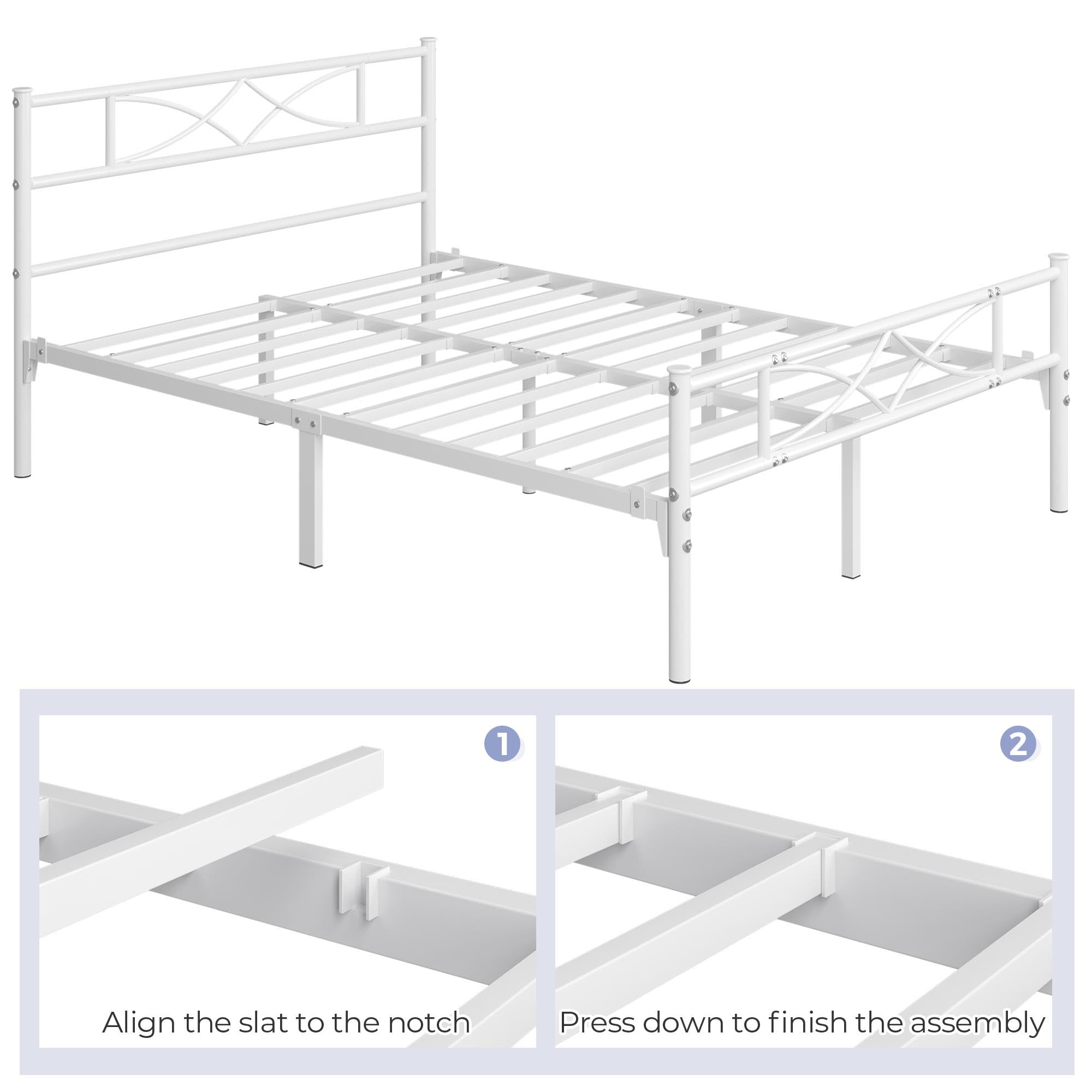 Yaheetech Metallbett 140 x 200 cm Bettrahmen mit Hohem Kopfteil Gästebett mit Lattenrost für Schlafzimmer Gästezimmer Viel Stauraum unter dem Bett Weiß