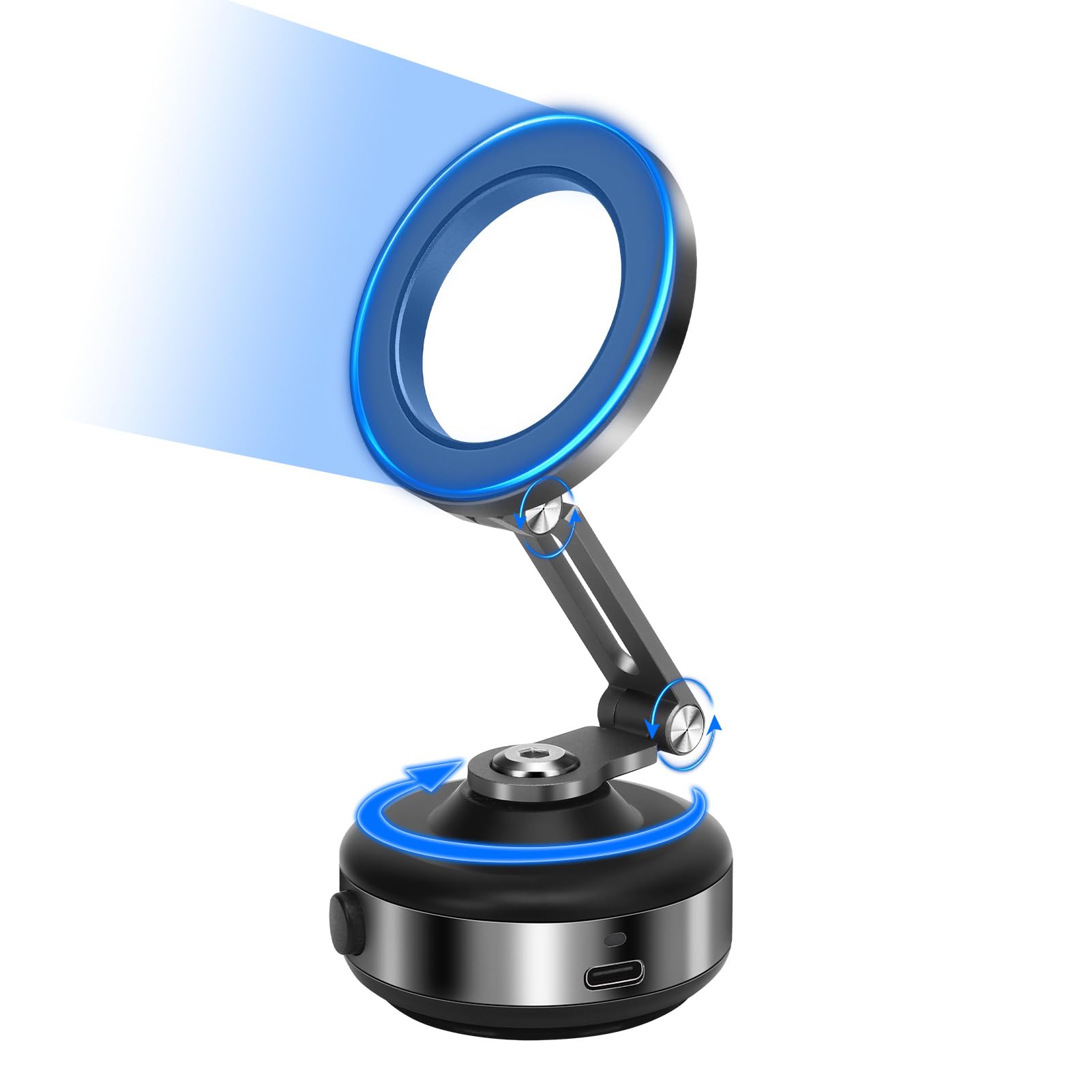 WODHMIEY Soporte magnético para móvil con Ventosa eléctrica, Soporte móvil Plegable 360°, succión al vacío, Soporte de móvil para Coche con rotación Ajustable y Brazo Extensible