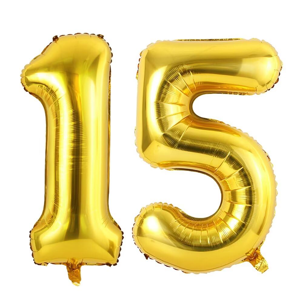 Number 15 Balloon Golden Numbers Balloons 15 Birthday Party Foil Balloon 15 Deco Anniversary-100cm — image 1