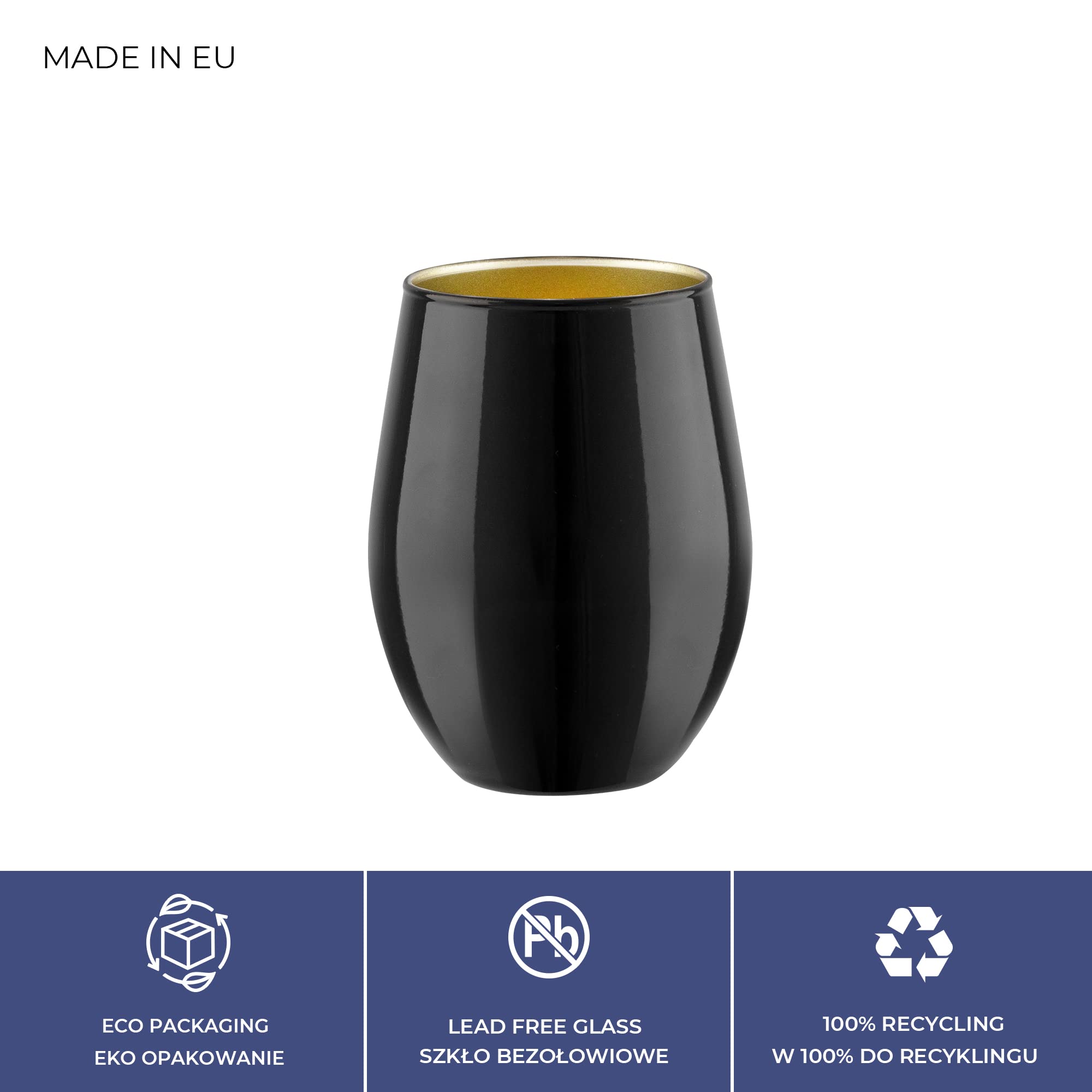 TREND FOR HOME Bicchieri Colorati Vetro 580 ml Bicchieri Acqua Vetro Set da 6 Pezzi Bicchieri Acqua Moderni Tumbler Basso, Phoebe Great Gatsby, Nero/Oro