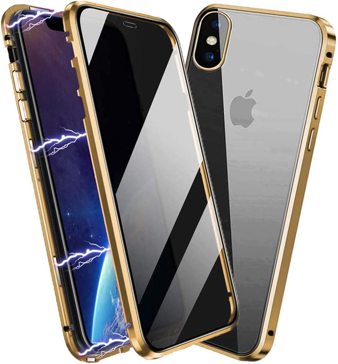 Privacy Magnetic Case for iPhone Xs Max, Anti Peep Magnetic Adsorption Privacy Screen Protector Double Sided Tempered Glass Metal Bumper Frame Anti-Peeping Phone Case Anti-Spy Cover for iPhone Xs Max