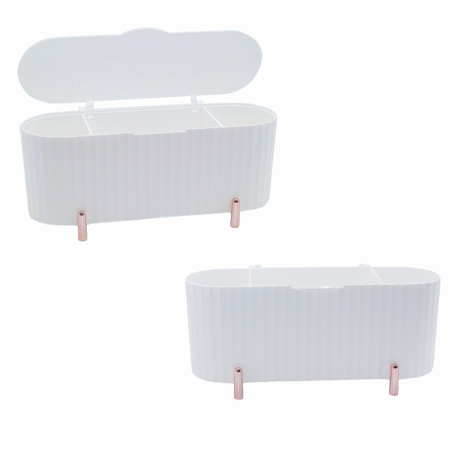 ZHU YU CHUN 2PCS Cotton Swab Storage Boxes, Cotton Pad Container with Lid for Storage of Makeup Supplies, 3-grid Removable Desktop Dust-proof Holder