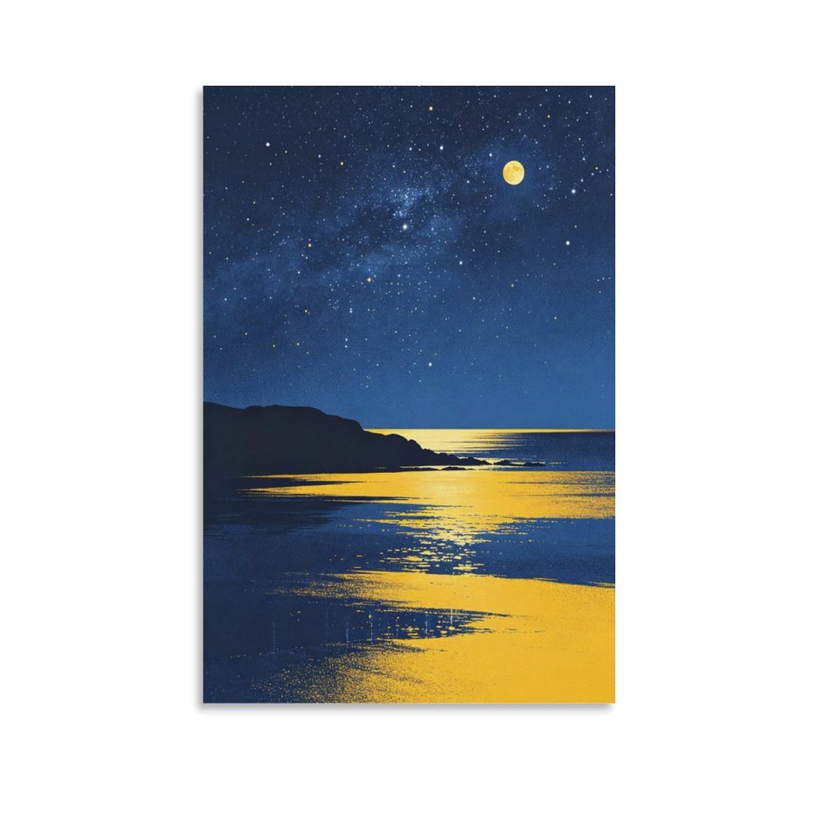 IEJKLUVWX Starry Moon Lake Wall Posters Starry Water Glow Premium Canvas Moisture Resistant High Definition for Living Room Above Bed Office Worker Original 08x12inch(20x30cm)