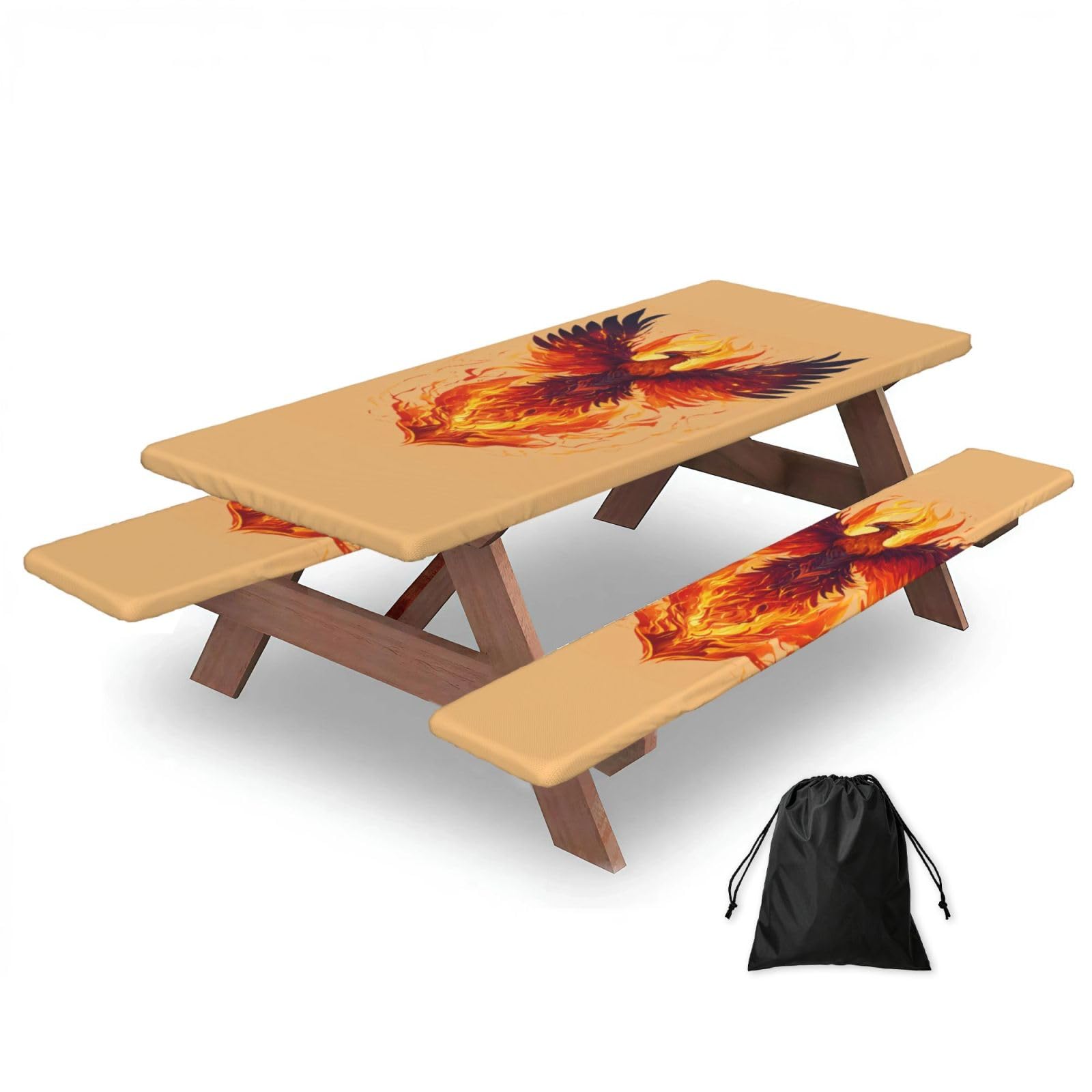 PPHGUT Phoenix Print Picnic Table Bench Cover Set Outdoor Garden Bbq Protector For Family Camping