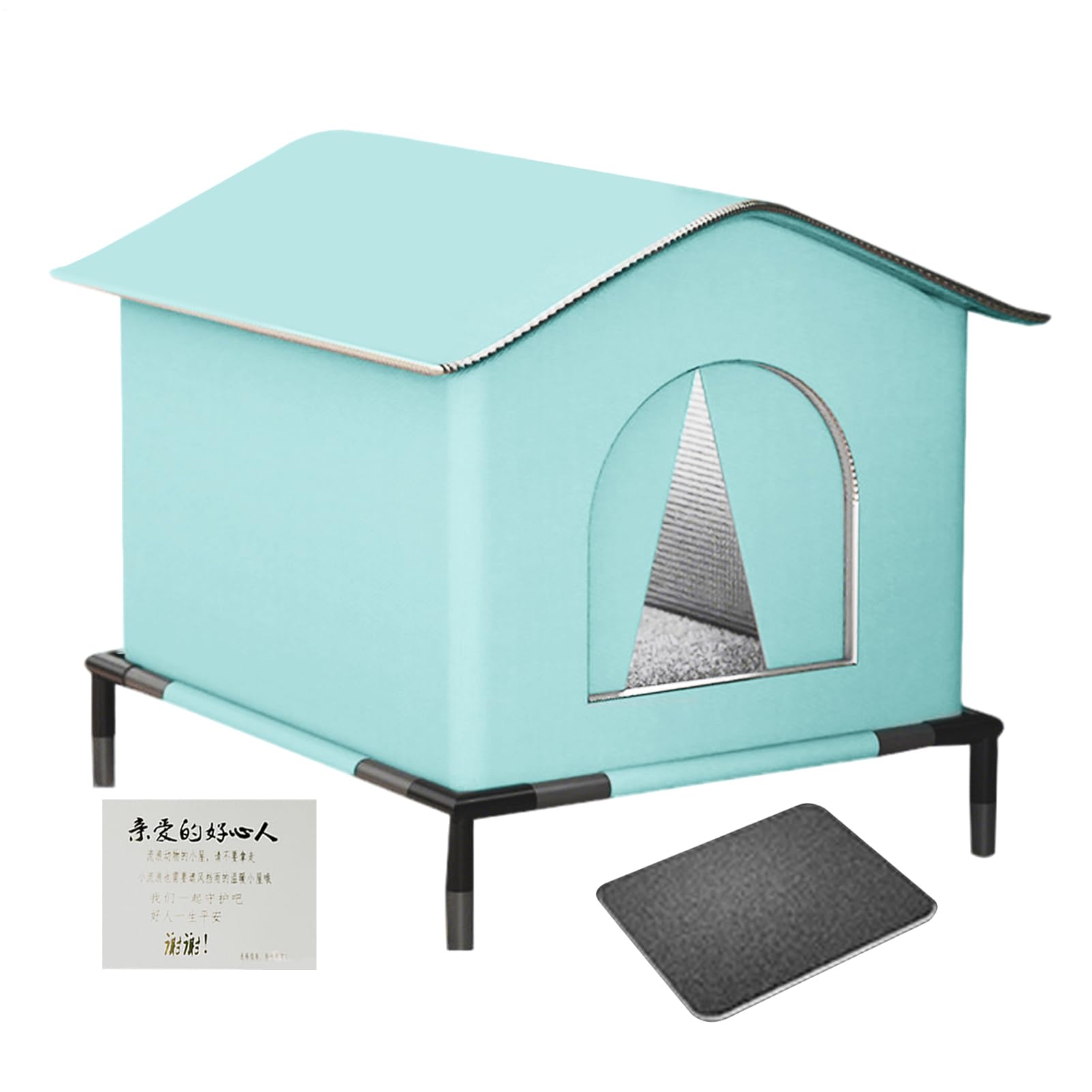 Gran Espacio Cerrado Cálido Casa Gato Exterior, 40x33x33cm Impermeable Resistente Al Frío Caseta Gato Exterior, Resistente A Los, con Soporte, Almohadilla Doble Cara para El, Pegatina Recordatori