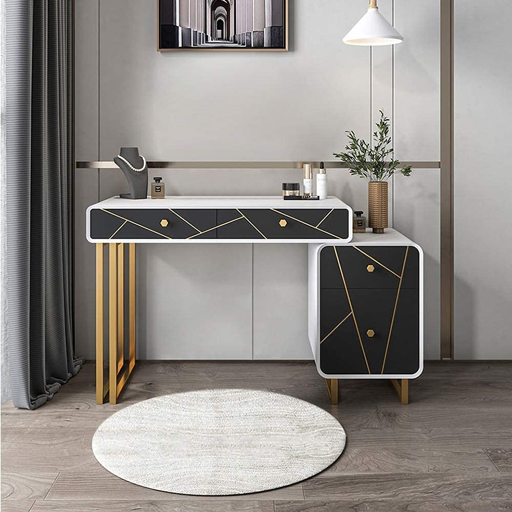 KOHINOOR DECOR Green Panel MDF Board & Stainless Steel Base Modern and Expandable Makeup Vanity Table with Cabinet | Merino Laminate with Hettich/Ozone Hardware Dressing Table-image-20
