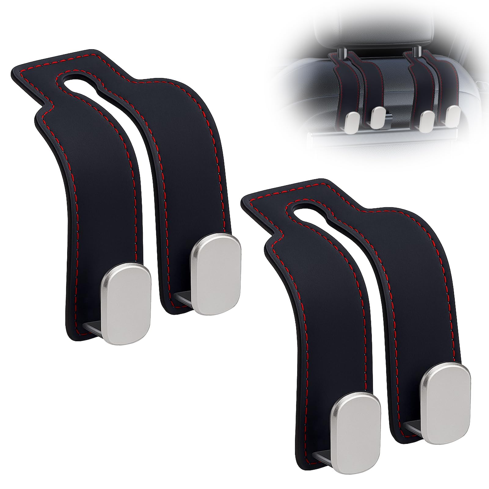 Auto Lagerung Haken, 2 Stück Autositz Doppelhaken Rückenhaken, Haken Rücksitz Kopfstütze Autohaken aus Leder Universal, Taschenhaken für die Kopfstütze des Autos für Handtaschen Regenschirme Taschen