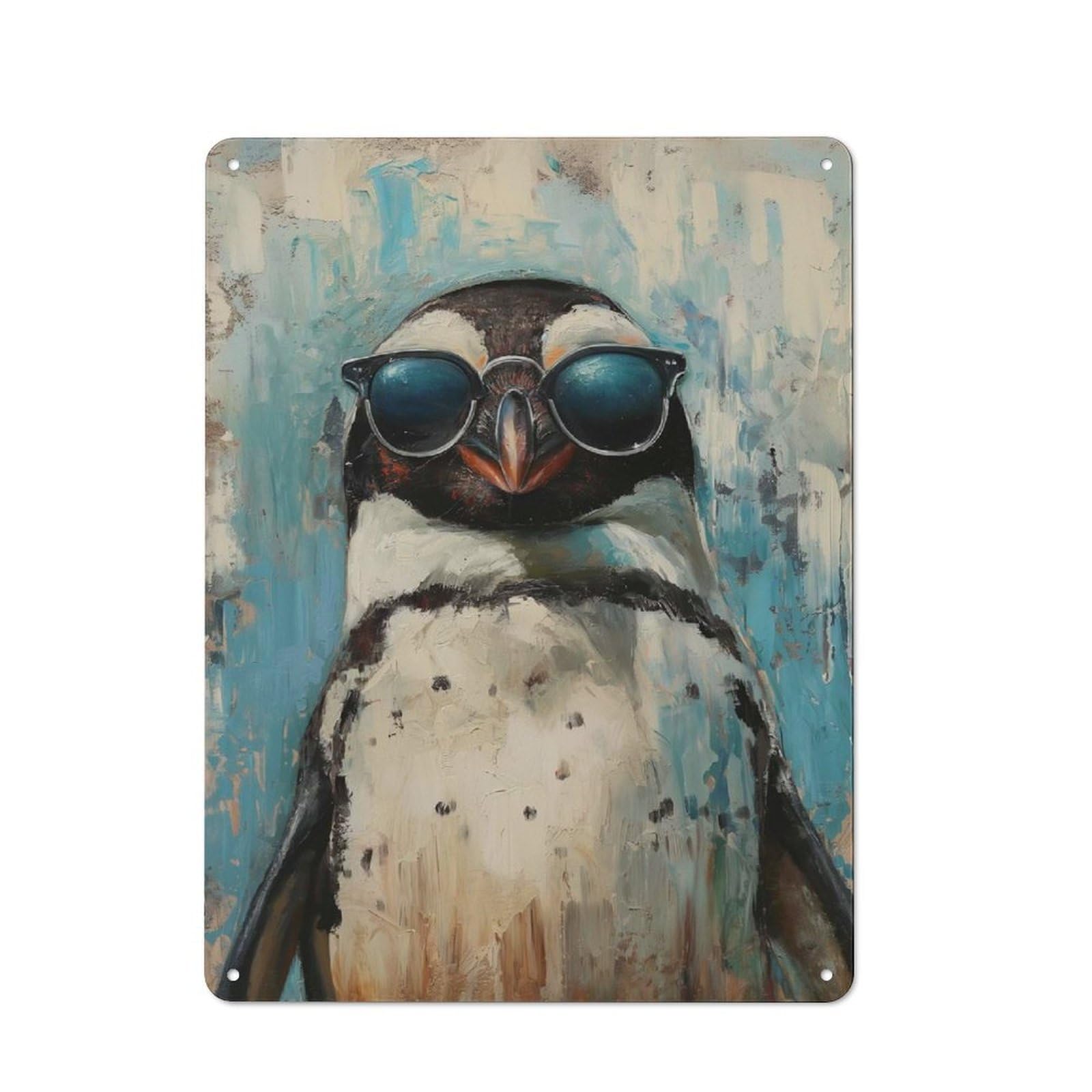 Vintage Metal Sign 40x30cm Featuring Cool Penguin Sunglasses, Home Bar Decor for Cafe, Pub, Workshop Or Home Bar
