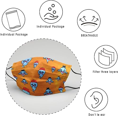 Miniatura 3 de Paquete de 50 mascarillas desechables para niños, envueltas individualmente, 3 capas no tejidas, transpirables, divertidas, protectoras para niños y