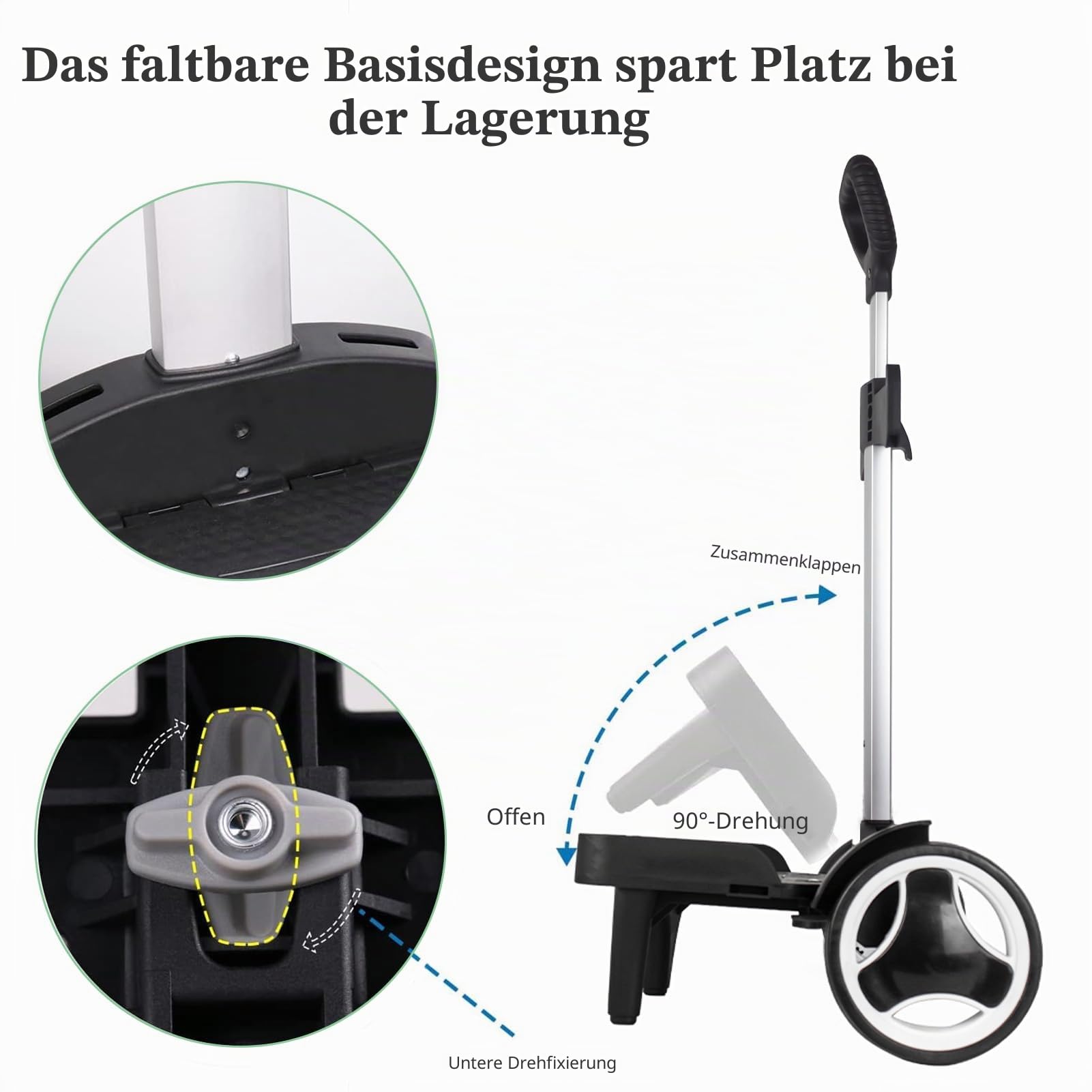 Rücken-Rollwagen mit Rad, mit Kantenschutzbasis, leise, große Aluminiumlegierungsräder, faltbarer Trolley mit Gepäckgurt für universelle Rucksäcke für Teenager