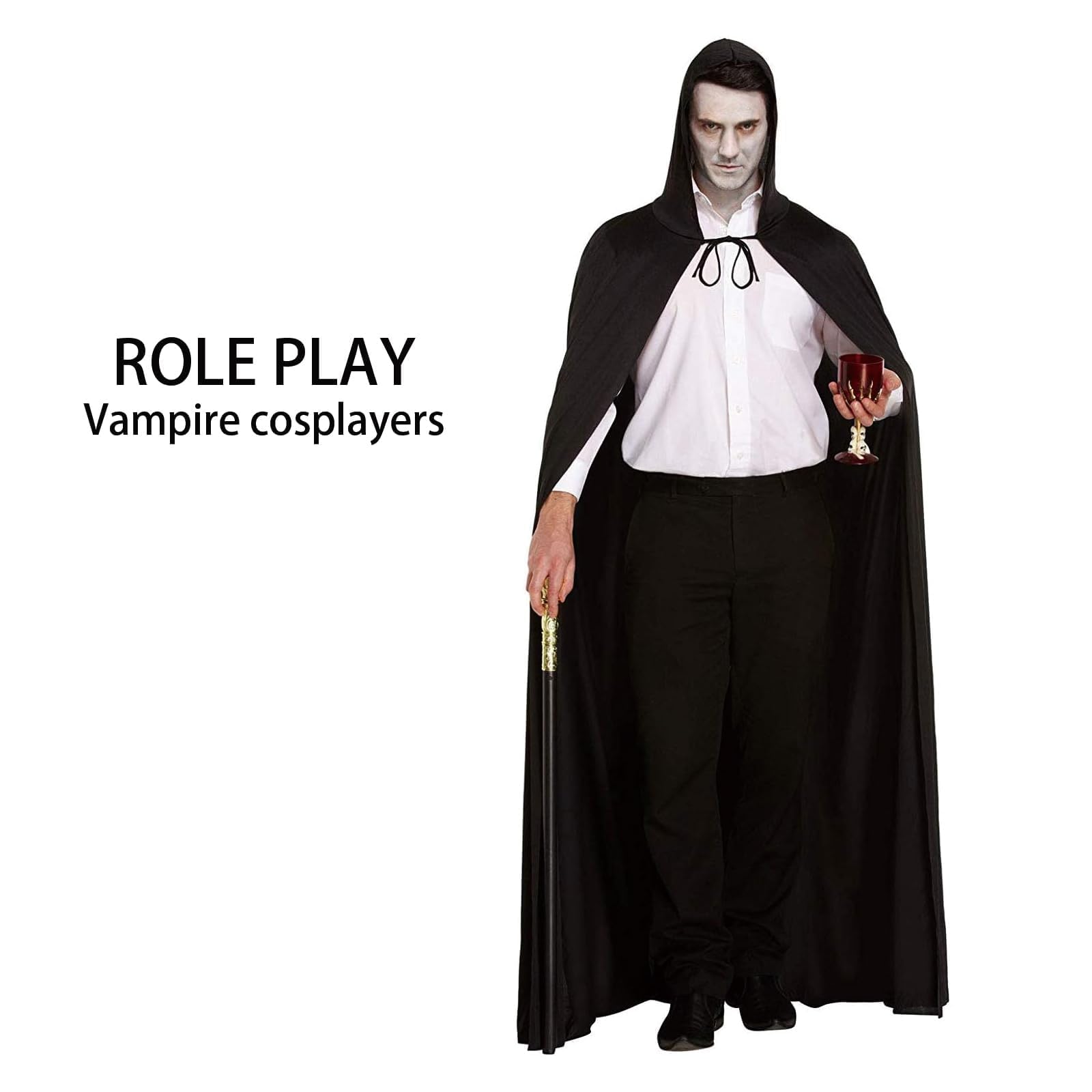 WNXBFO 140cm Black Cloak, Long Black Traitors Cloak, Vampire Cape Witch Cloak - Image 3