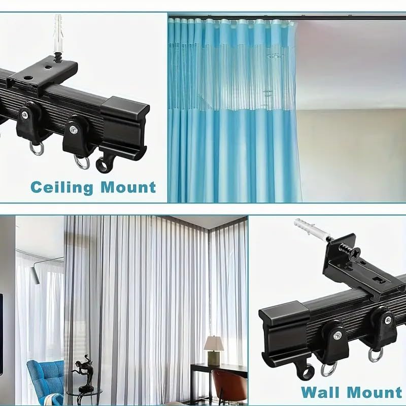 YLNANMI Flexible Bendable Curtain Track Ceiling or Wall Mount 23FT(7m)- Ceiling Curtain Track,- Easy to install curtain rails,Black