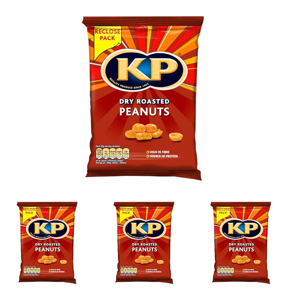 KP Nuts Share Bag of Dry Roasted Flavoured Peanuts, 250g, packaging may vary (Pack of 4)