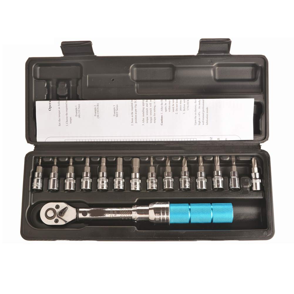 Bike Torque Wrench Set 1/4'' 2 to 14 Nm Bicycle Tool Maintenance Kit 15PCS for Road & Mountain Bikes Motorcycle Multifunctional Tool