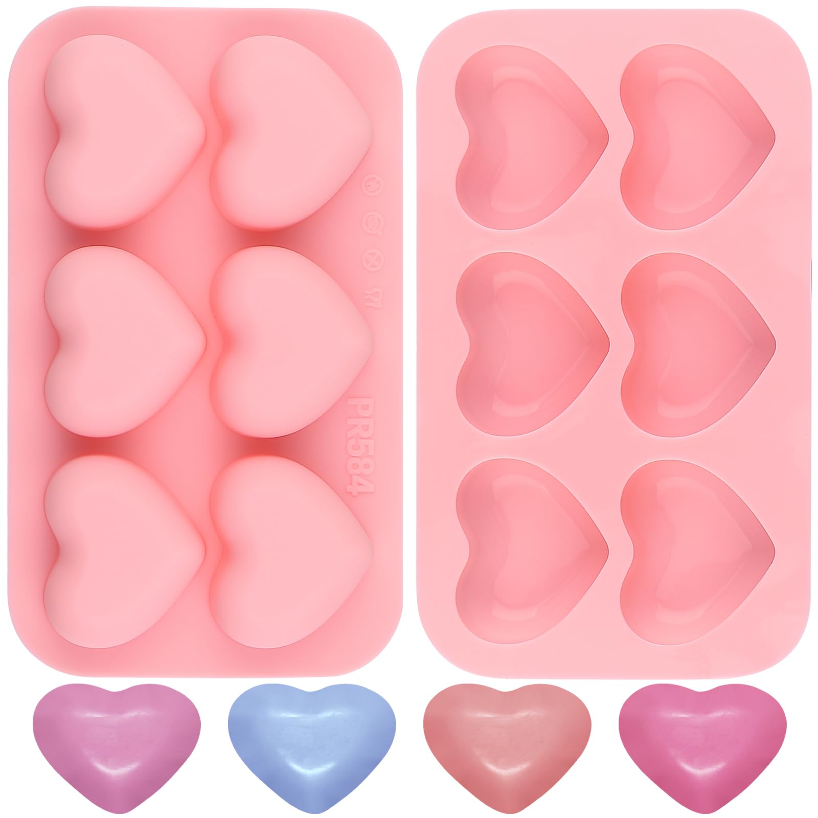 BFJ Silicone Moulds - 2pcs Valentines Day Chocolate Moulds for Candy, Ice Cube, Resin, Soap, Jelly (Medium Heart 4.5cm)