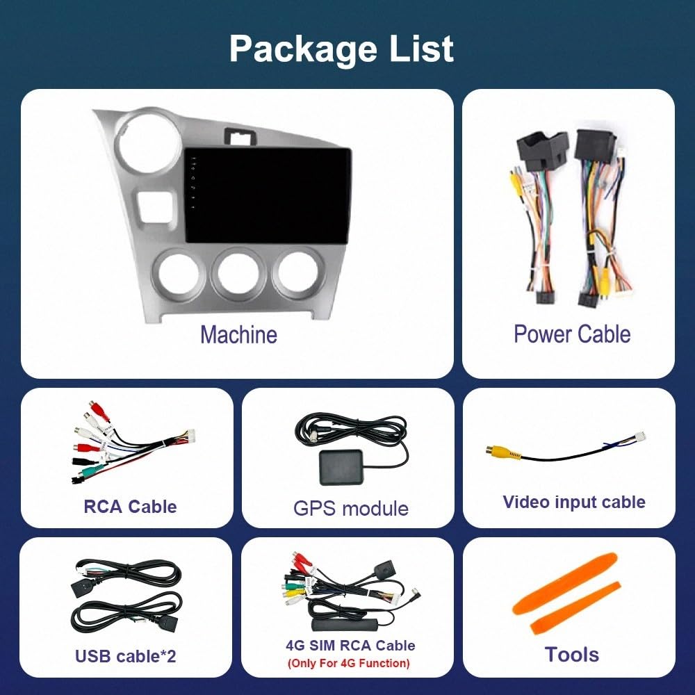 Radio Macchina Touch Screen per TOYOTA MATRIX 2009-2014 Wireless Carplay Android Auto Stereo Auto Bluetooth Ips con Pantalla Táctil con Gps, 8 Nucleo 4G+64G