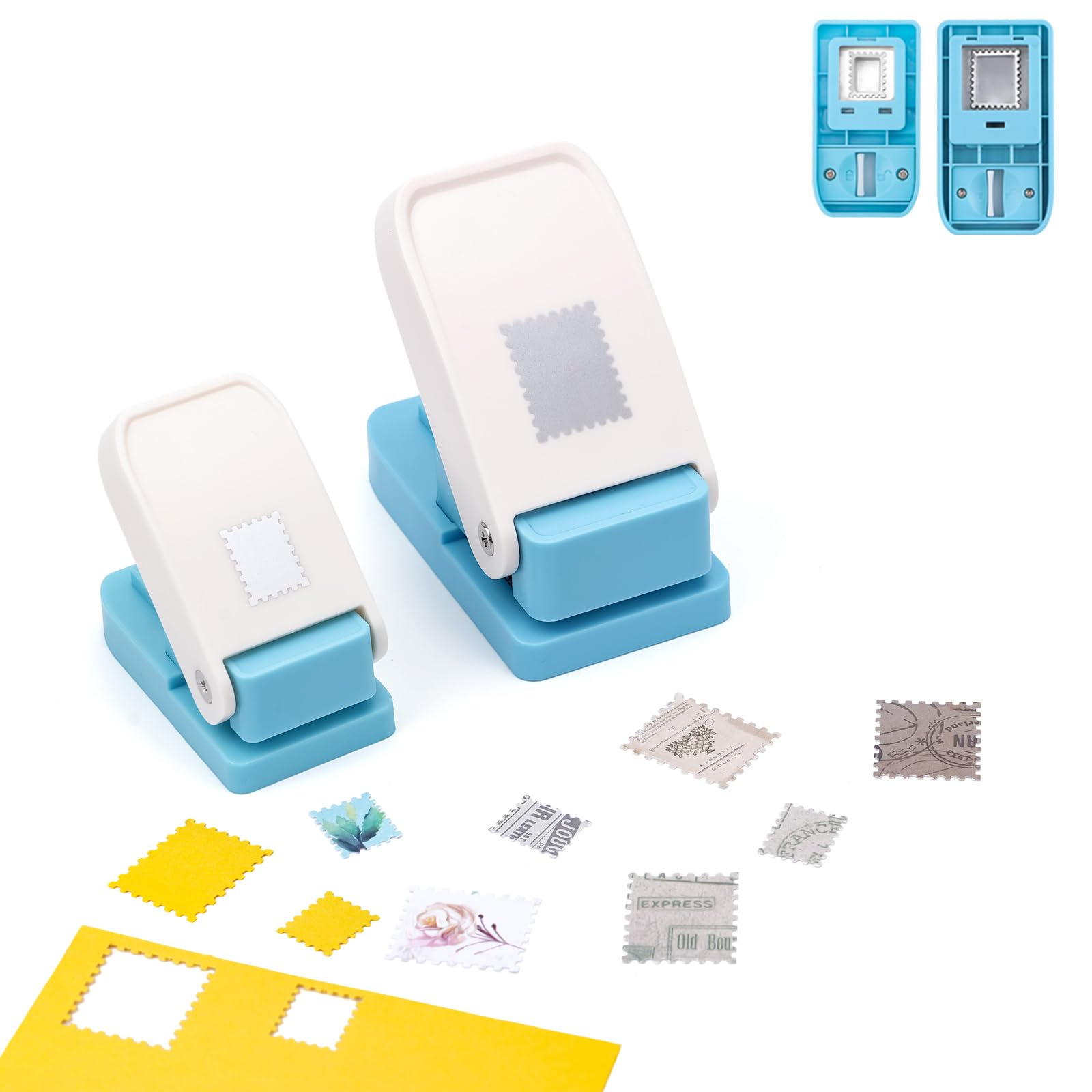 OTCRAFT 2Pcs/Set Stamp Punch,Stamp Puncher, 0.6 x 0.5 inch, 1 x 0.8 Inch, Rectangular Stamps Punch, Lever Craft Hole Cutter Puncher, Paper Punches for Journaling Crafting DIY Scrapbooking Crafts — image 1