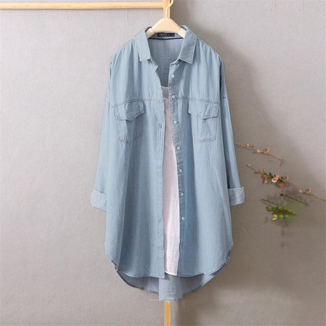 Camicia da donna a maniche lunghe con risvolto estivo tinta unita monopetto tinta unita