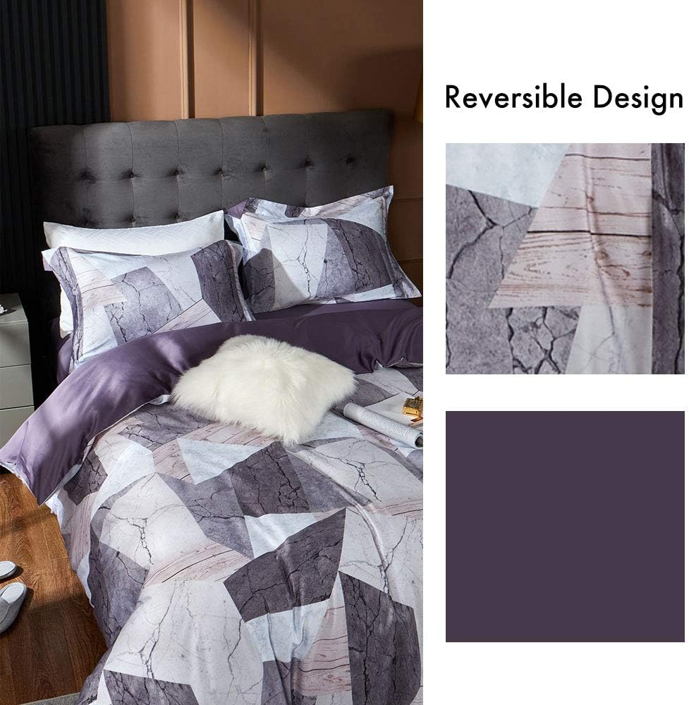 MILDLY 100% Long Staple Cotton Duvet Cover Set, 3pcs Geometric Marble Textured Pattern Printed Comforter Cover Set