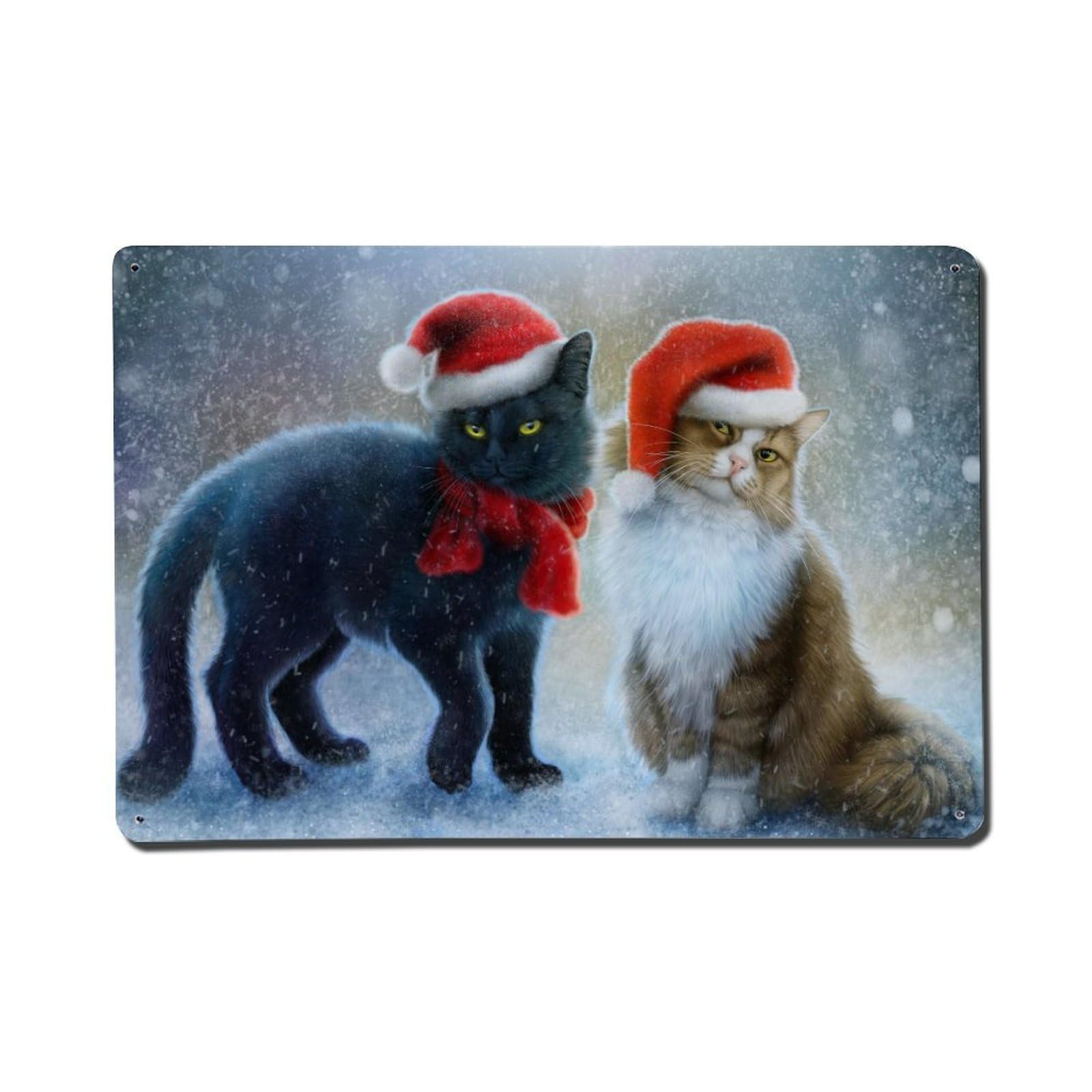 Wildlife Christmas Holiday Cozy Kittens Animal Aesthetic Metal Tin Sign Plaque Wall Decor for Cafe, Man Cave, Club Bar, Office, Home Garden Round Metal Poster 8x12Inch