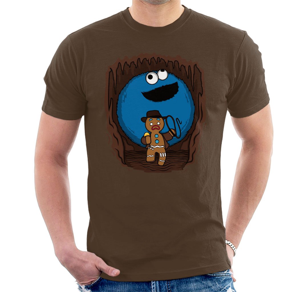 Indiana Jones Cookie Monster Gingerbread Man Mix Men's T-Shirt Chocolate