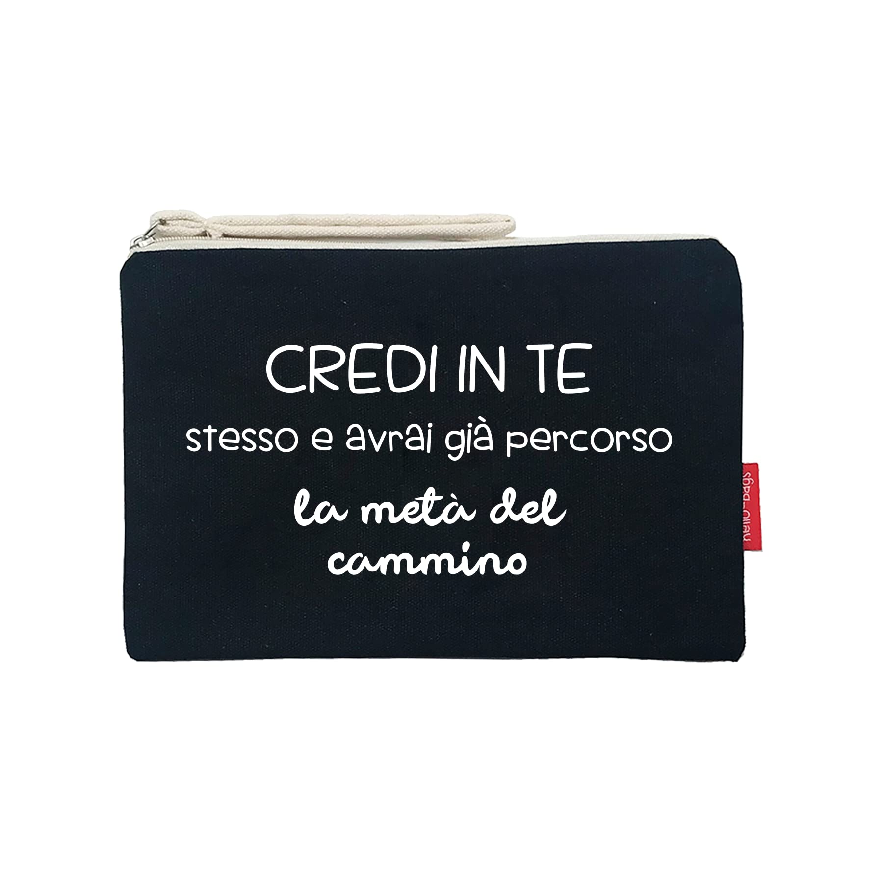 Necessaire In Cotone Écru/Nero 23x15.5cm - Con Cerniera E Busta Regalo, Modello CREDIINTE - Foto 12