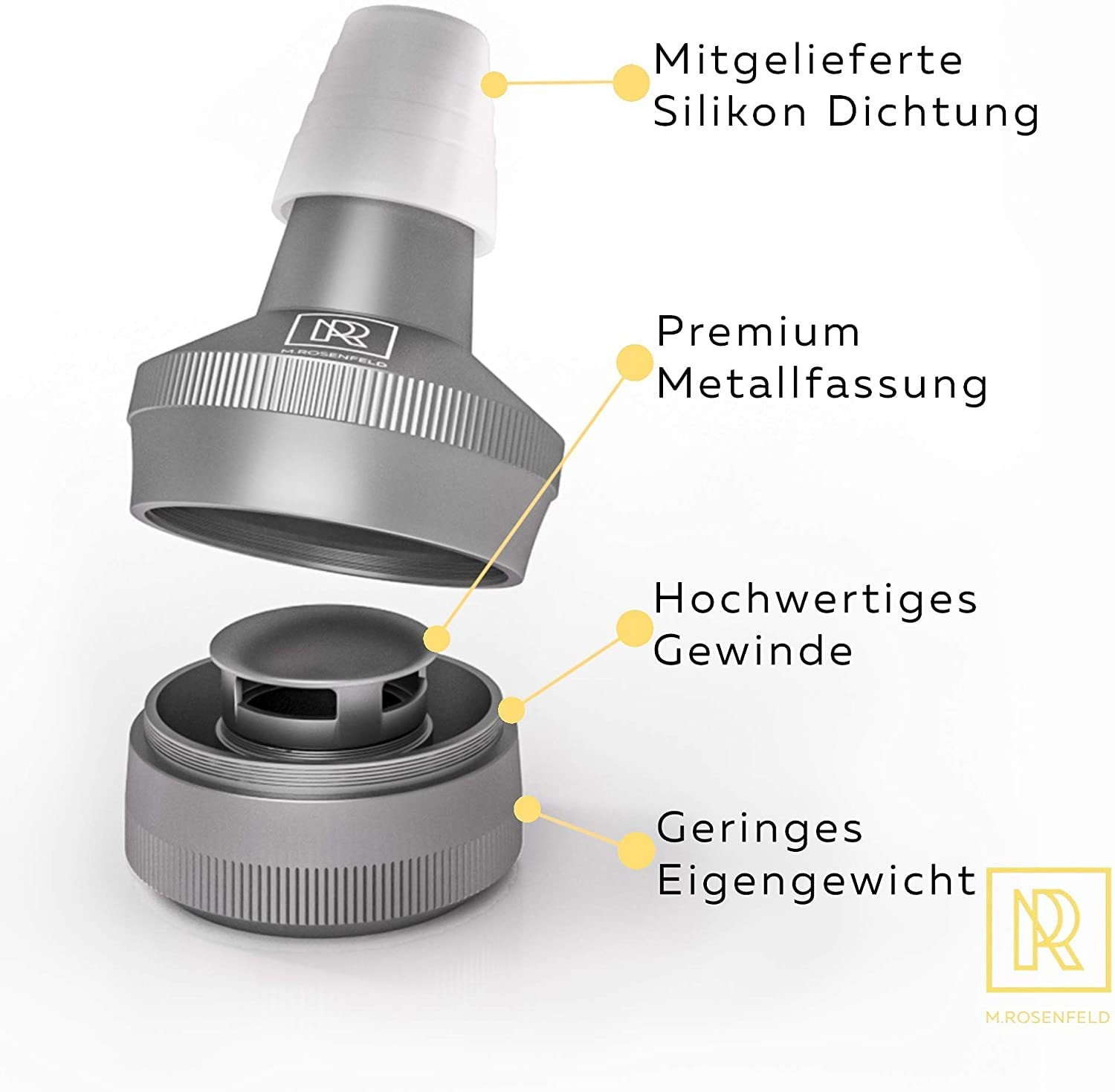 M. ROSENFELD Nasada filtrująca do sziszy z metalu z gwintem – Apollo Universal z aluminium z adapterem nasadki chłodzącej Uniwersalna do wszystkich główek sziszy, podłączana do adaptera głowicy