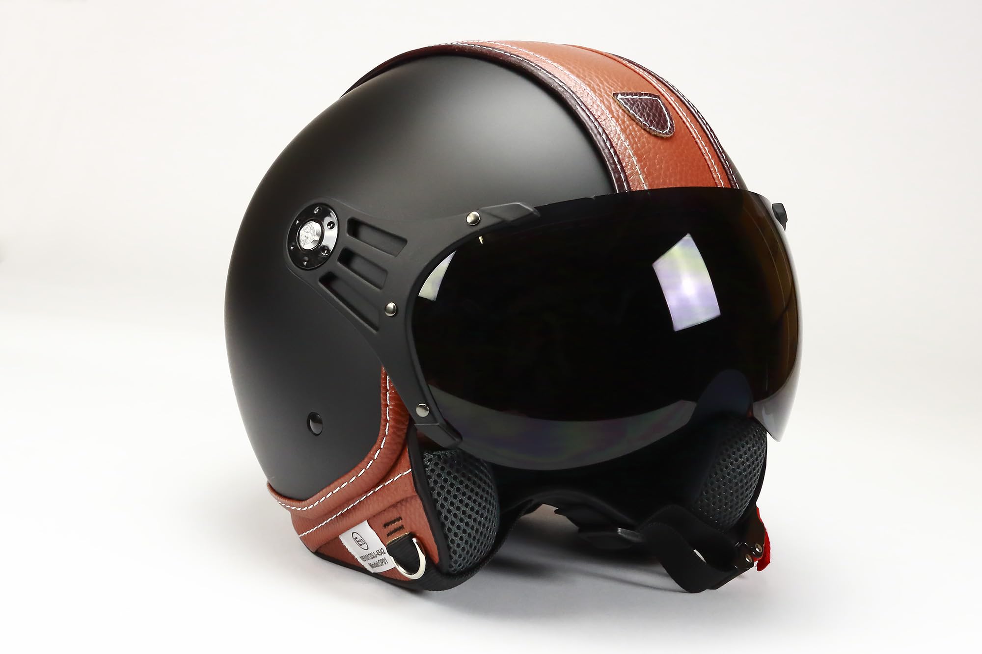 BNO 0P01-PL26 Jethelm Matt + Kunstleder , Motorradhelm, Schutzhelm,Helm S-XL + zusätzliches getöntes Visier