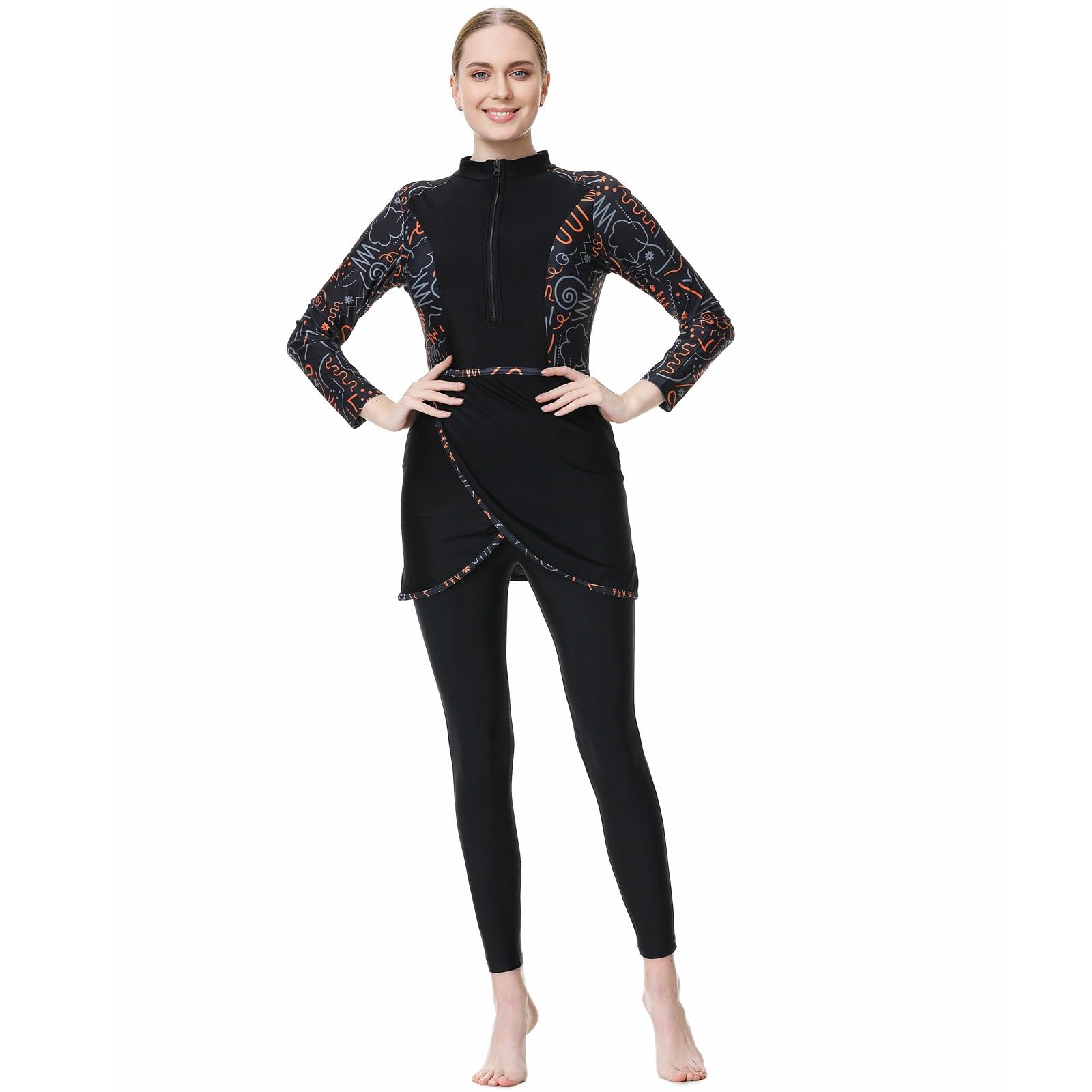 Burkini Damen Muslimische Swimwear, Große Größen Funktional Burkini, Elegant Langarm Badeanzug, Bademode, Rashguard Mit Bein Rashguard-Sets, Full Cover Swimsuits Ärmeln Schwimmanzug Schwimmkleid