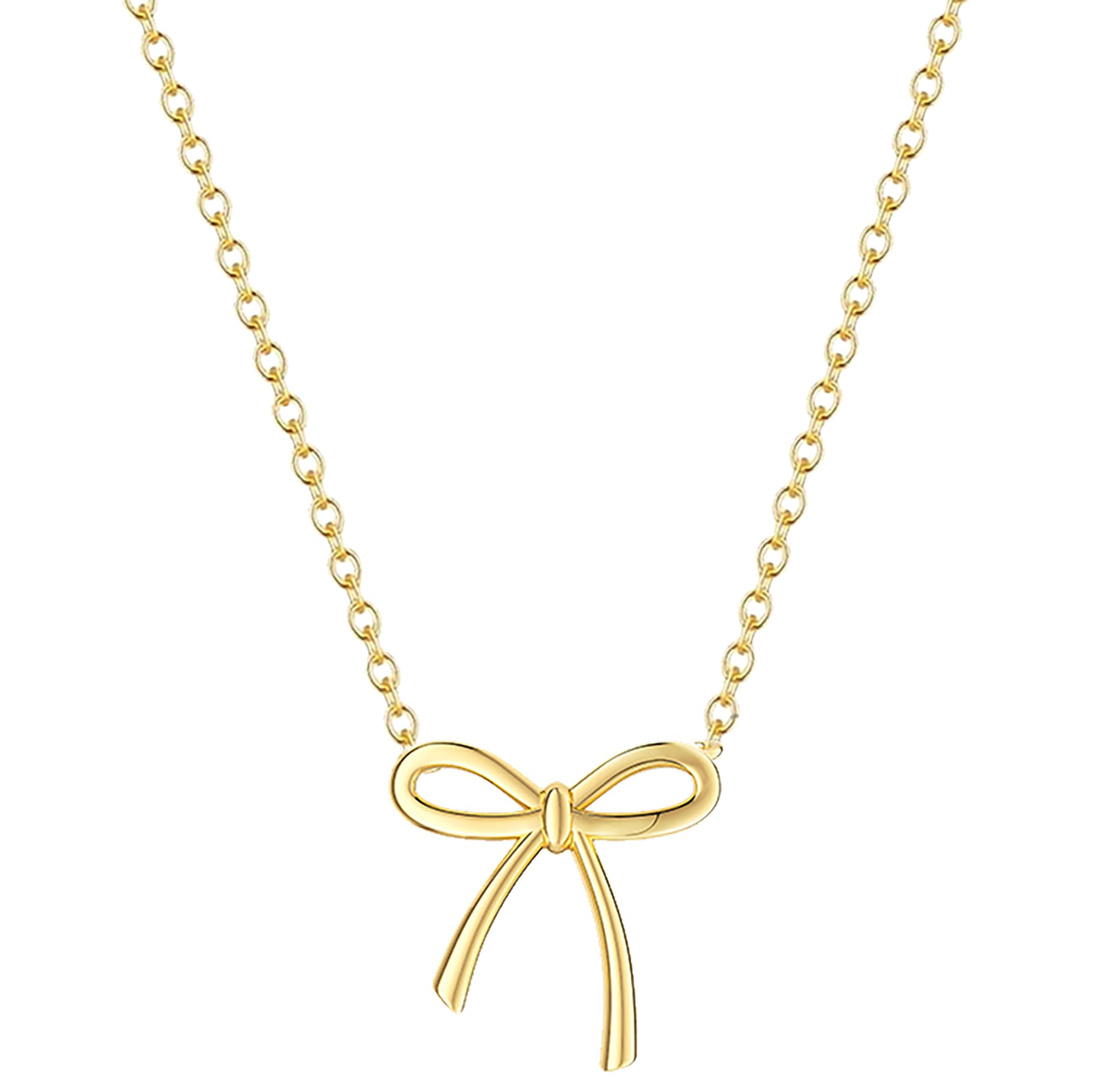 Risamil 14K Gold Plated Necklace for Women - Bow Necklace - Dainty Necklace Cute Small Tiny Bow Pendant Choker Chain Necklace Trendy Necklaces for Women Jewelry Gift