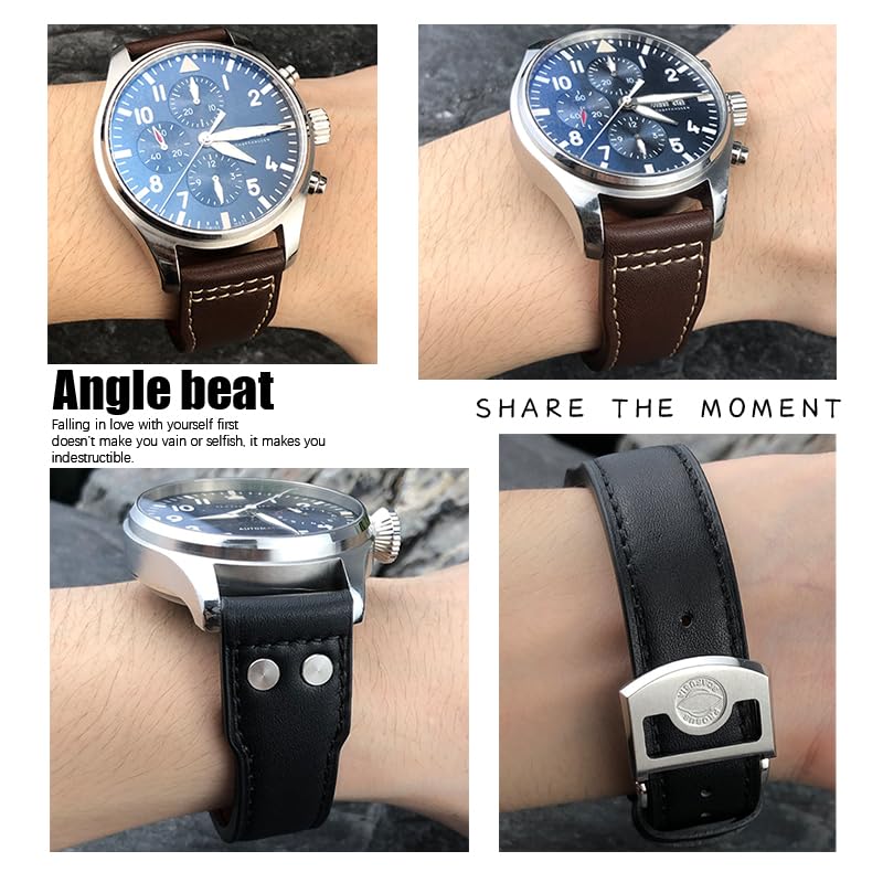 Gruby pasek do zegarka ze skóry cielęcej 21mm 22mm dla IWC Big PILOT Spitfire IW5009 IW3777 nity pasek do zegarka ze skóry bydlęcej