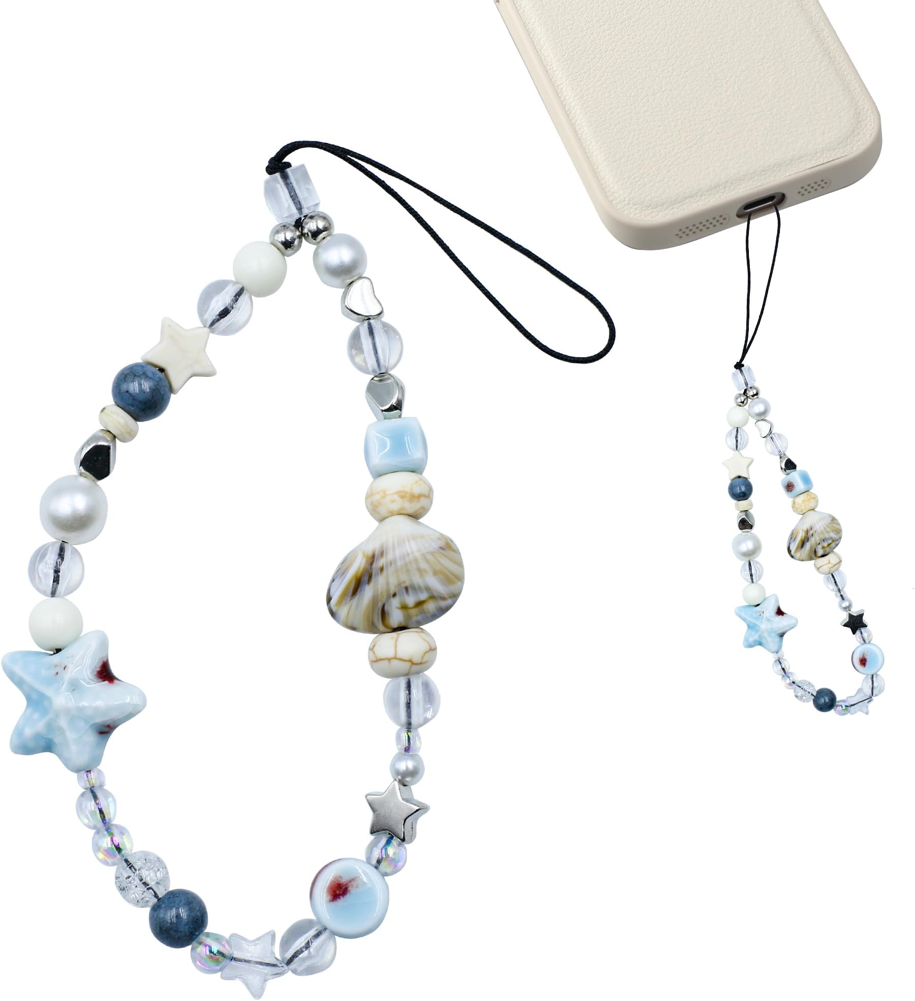 Beaded Camera Wrist Strap, Cute Camera Charm Strap Lanyard Keychain Wristlet for Phone, Digital Camera, Bag (Blue)